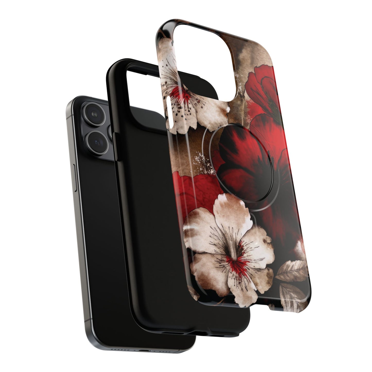 Crimson Noir Tough iPhone Magnetic Cases, Tough iPhone Protector, Stylish Floral Design, Gift for Her, Floral Accessories