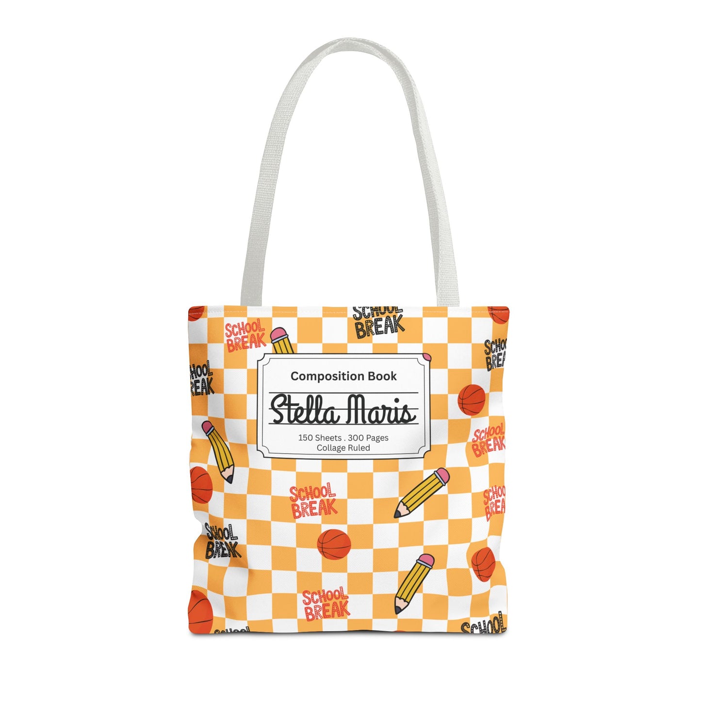 Personalized Orange Schoolyard Chic Composition Book Inspired Tote Bag, Back to School Tote, Teacher Gift, Kids Bag, Custom Name Bag, Educational Accessories, Back to School Tote Bag.