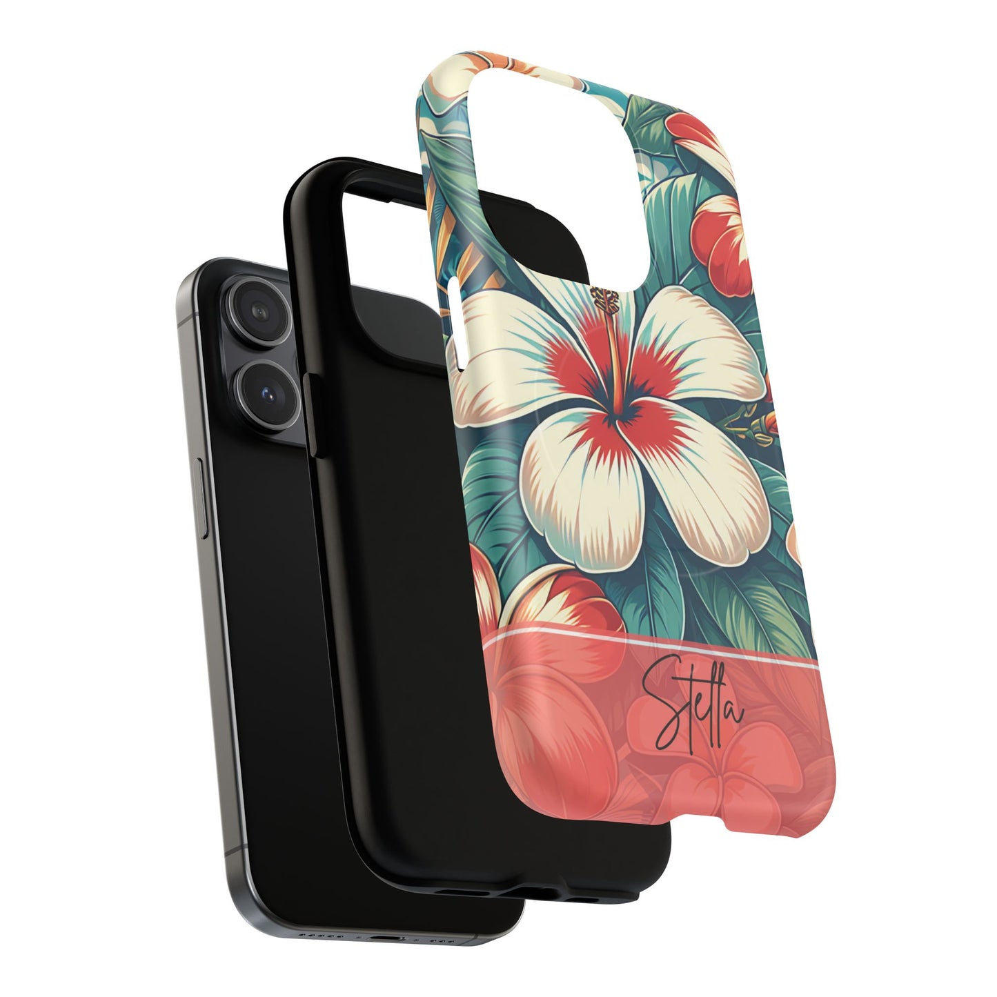Tough Floral Phone Case, Tropical Hibiscus Design, Gift for Her, Summer Accessory, Customizable Phone Cover