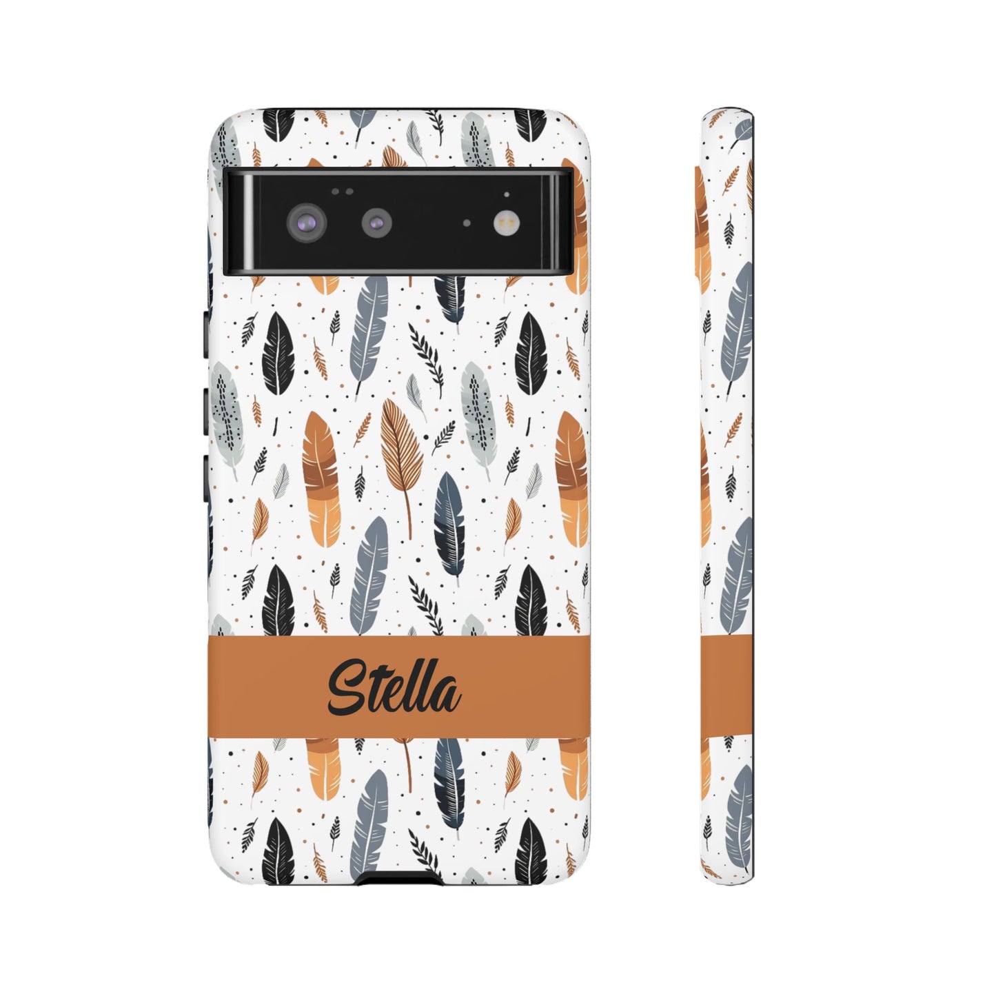 Personalized Whispering Feathers Samsung, Google Pixel and iPhone Case, Custom Name Case.