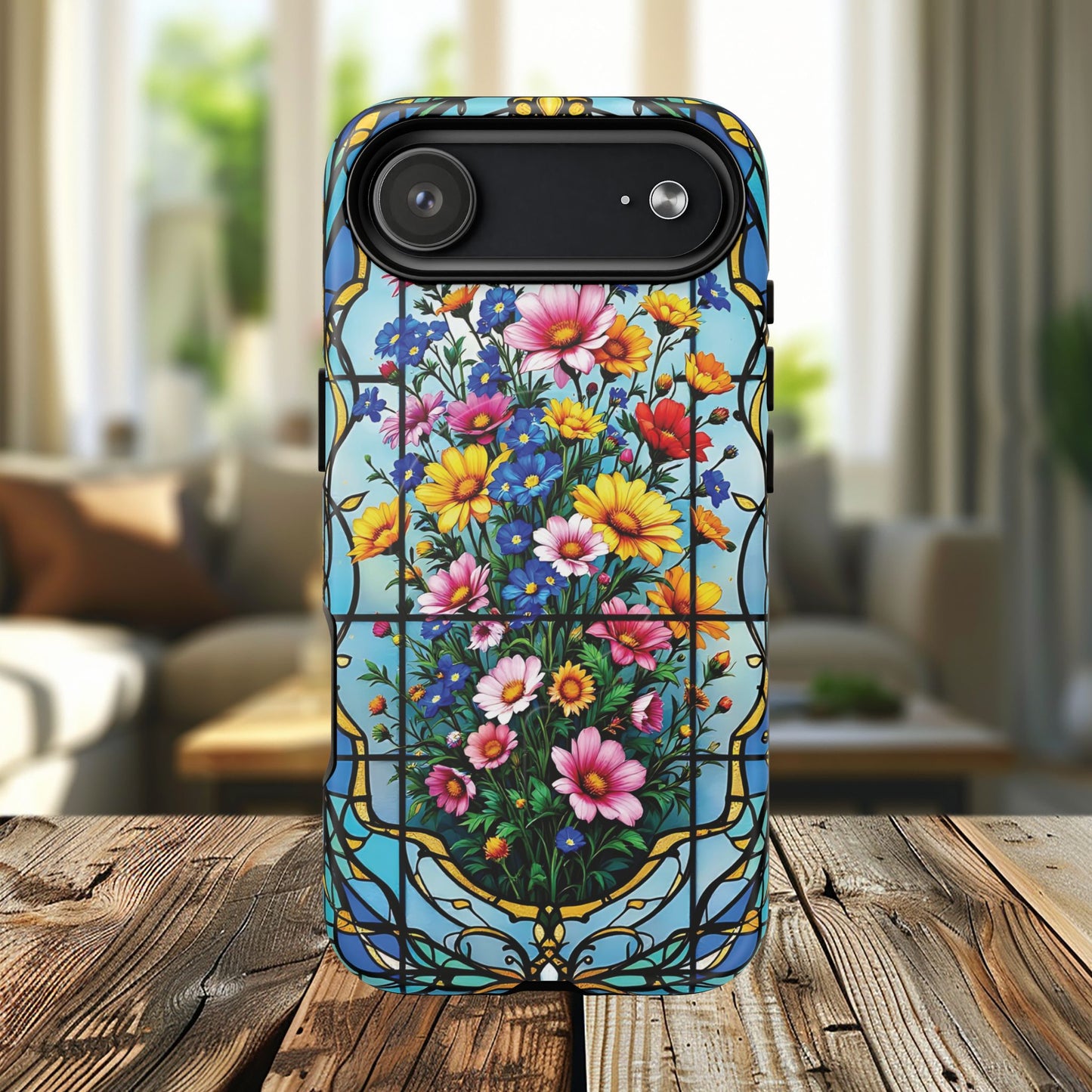 Floral Stained Glass Tough Magnetic Case, Durable Phone Cover, Gift for Nature Lovers, Unique Floral Design, Phone Accessories for All Occasions.
