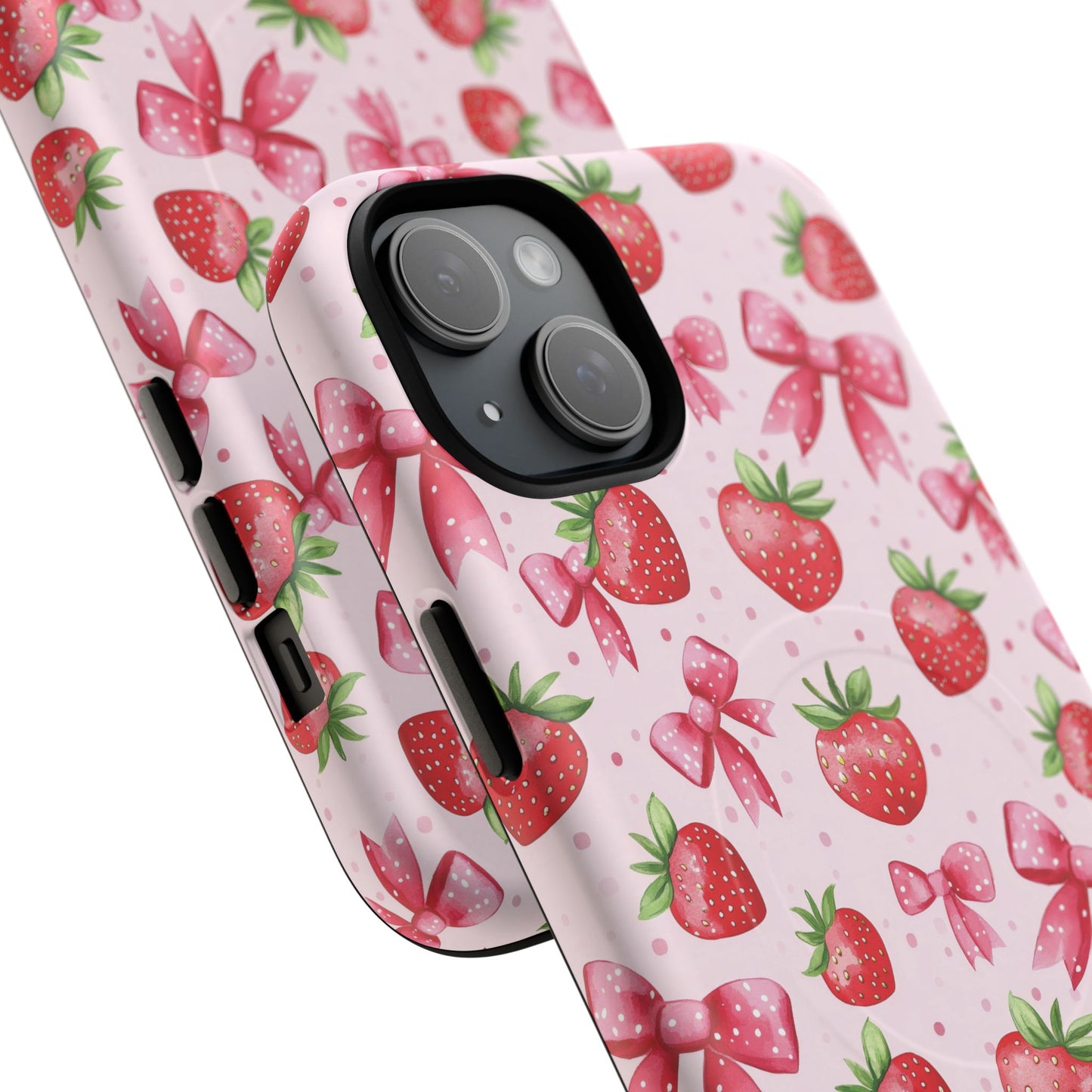 Strawberry Blush Coquette Magnetic Tough iPhone Cases - Funky Fruit Cases, Floral iPhone Cover, Trendy Gifts, iPhone Accessories, Strawberry Lover