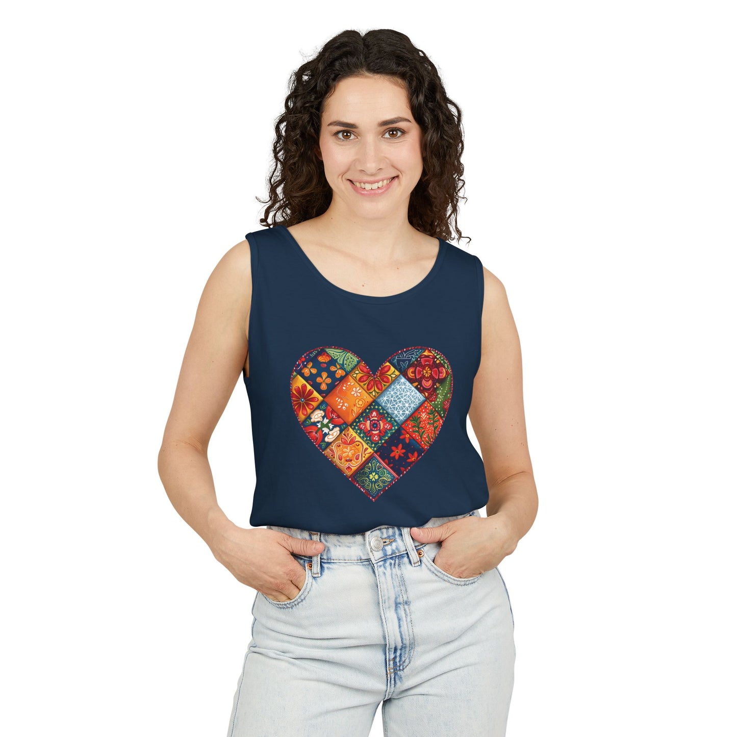 Patched Hearts Unisex Garment-Dyed Tank Top