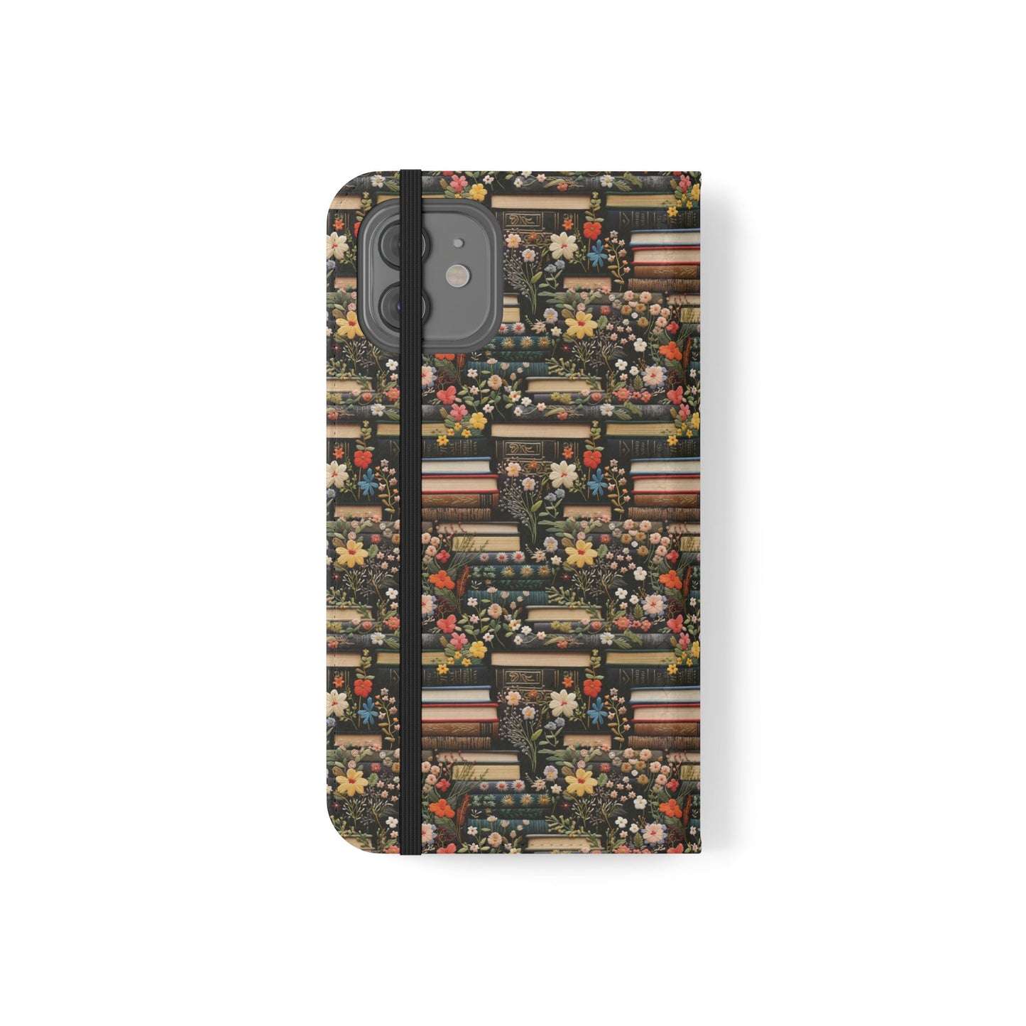 Book Stack Floral Flip iPhone and Samsung Phone Case — Vintage Library Wallet Cover.