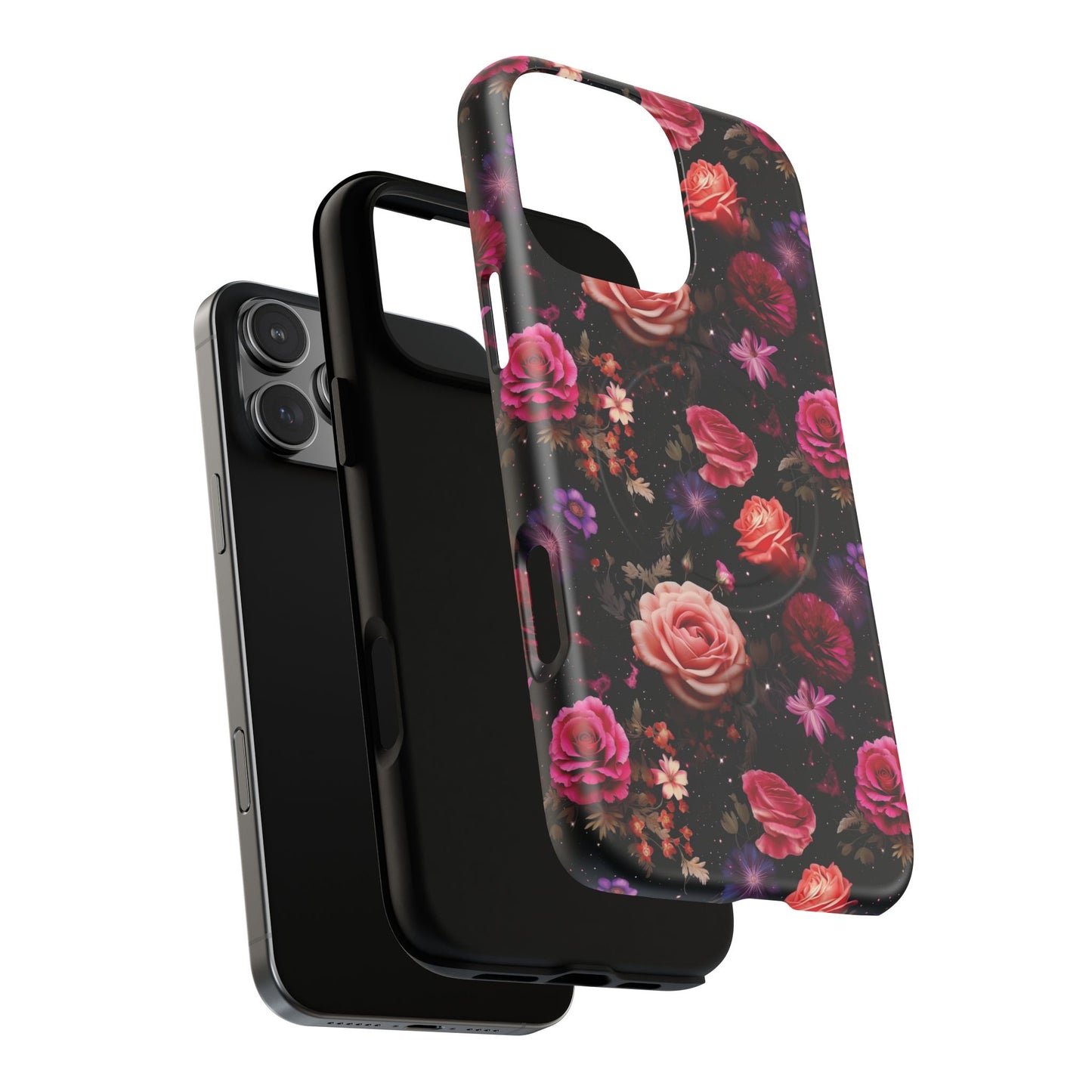 Starry Rose Garden Tough Magnetic Phone Case, Stylish Phone Cover, Gift for Her, Elegant Floral Design, Durable Phone Accessories