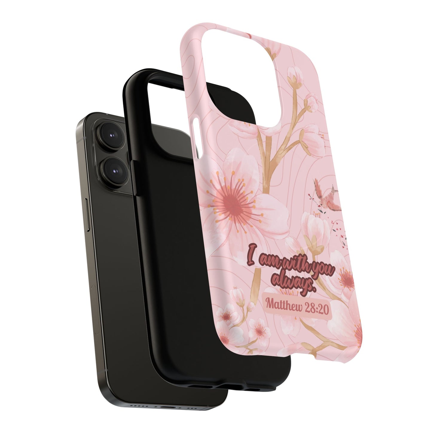 I am with You Always Matthew 28:20, Inspirational Gift, Floral Bible Verse, Magnetic Tough MagSafe® iPhone®, 13, 14, 15, 16, 17, Pro, Pro Max, Plus Cases.