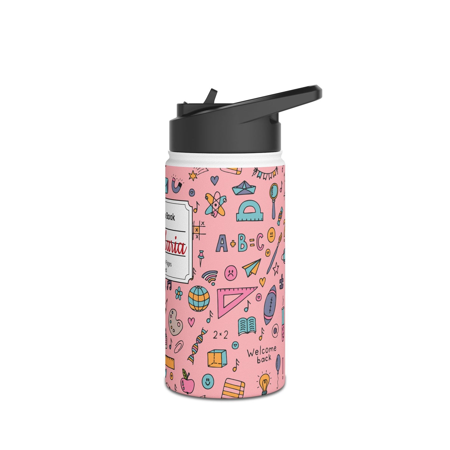 Personalized Pink Chalkboard Chic Inspired Stainless Steel Water Bottle for Kids, School Supplies, Eco-Friendly Drinkware, Back to School, Teacher Gifts