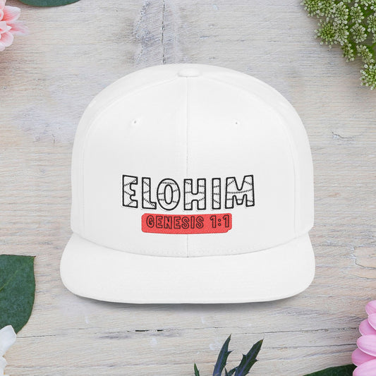 Embroidery 'ELOHIM' & 'GENESIS 1:1' Flat Bill Snapback Hat, Stylish Cap for Everyday Wear, Church Events, Gift for Him/Her, Streetwear Accessory, Casual Fashion