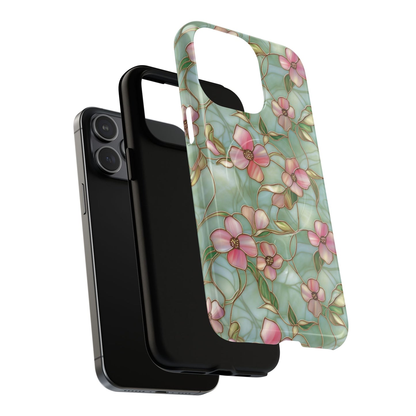 Aqua Bloom Serenity Tough iPhone Magnetic Cases, Cute Flower Design, Stylish Protection, Gift for Her, Trendy Accessories, iPhone MagSafe Accessory.