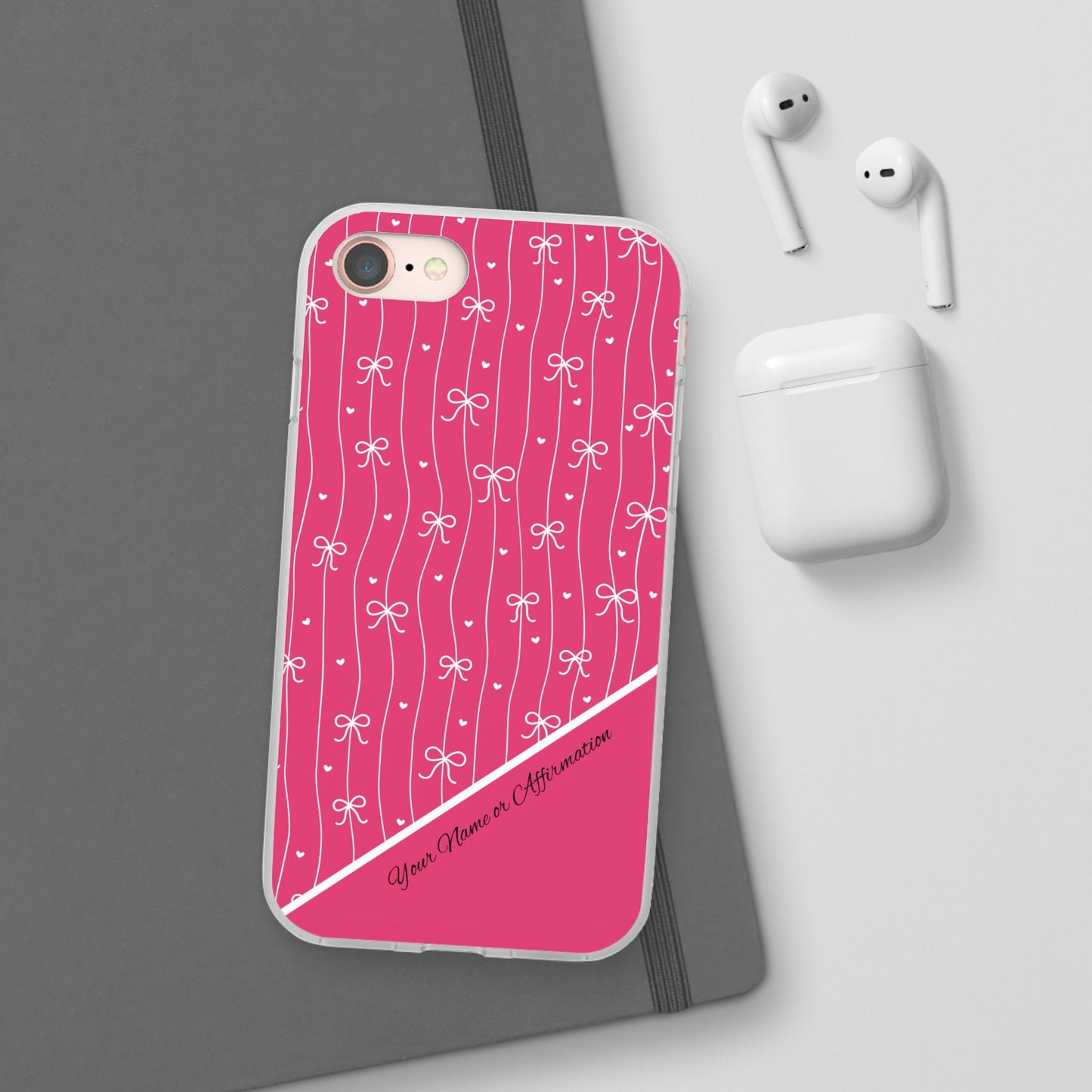 Personalized Pink Bow Coquette Slim Flexi iPhone and Samsung Cases — Custom Name or Affirmation