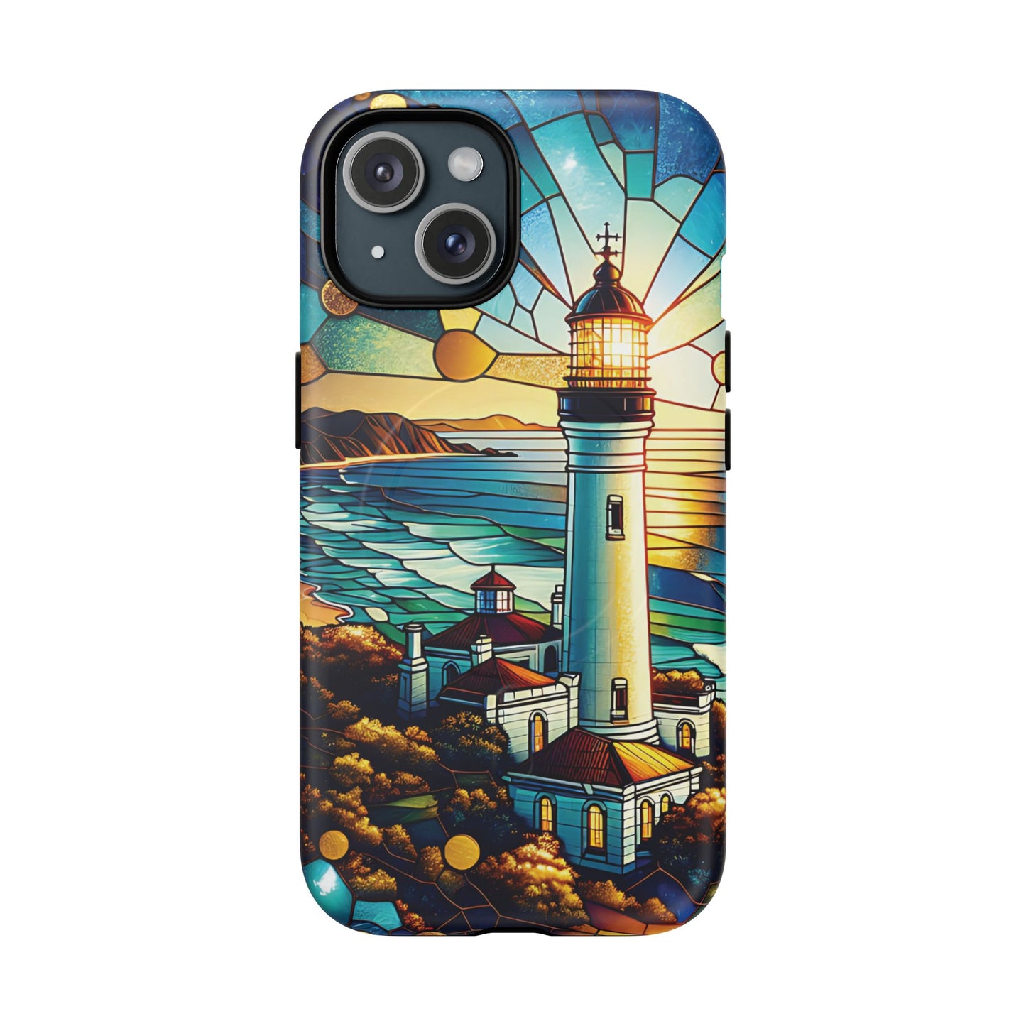 Stained Glass Lighthouse Phone Case - Tough Magnetic Cases, Unique Gifts for Nature Lovers, Beach Vibes, Travel Accessories, Coastal Decor