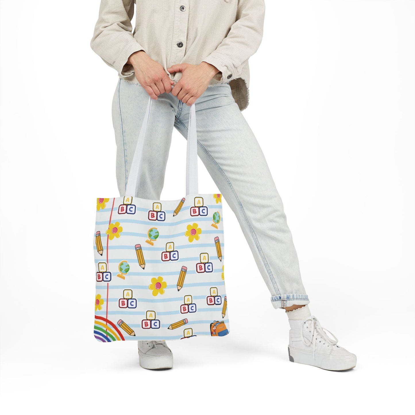 Personalized White Schoolyard Chic Composition Book Inspired Canvas Tote Bag with Colorful Straps, Cute School Bag, Eco-Friendly Tote, Back to School Shopping Bag, Teacher Gift Idea