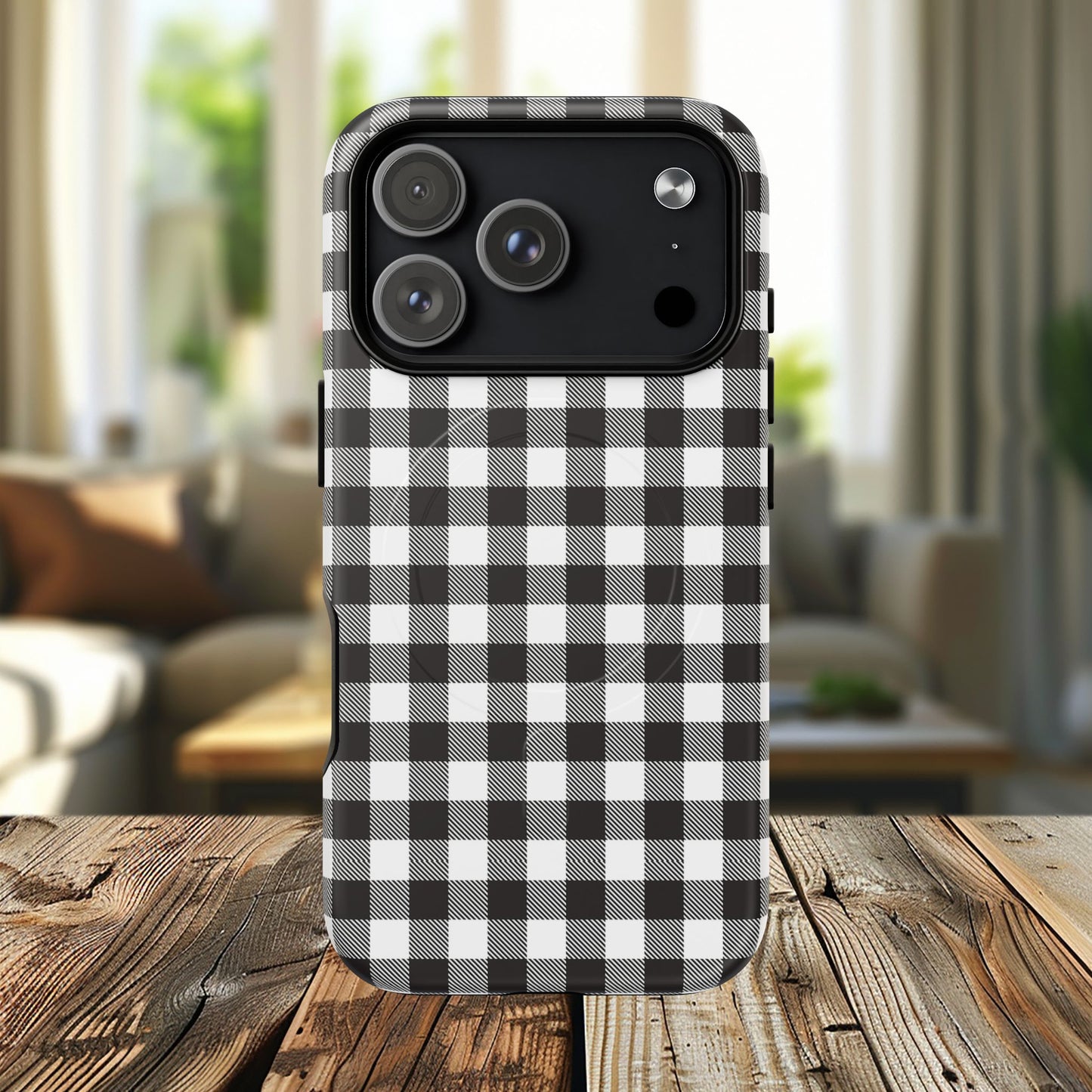 Black and White Gingham Phone Case, Tough Magnetic Cases, Stylish Phone Cover, Gift for Her, Trendy Phone Accessory, Checkered Print