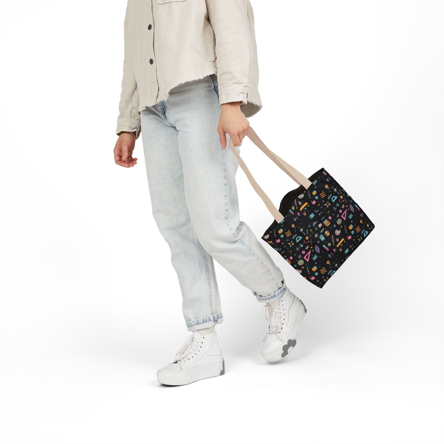 Personalized Chalkboard Chic Composition Book Inspired Canvas Tote Bag with Colorful Straps, Cute School Bag, Eco-Friendly Tote, Back to School Shopping Bag, Teacher Gift Idea