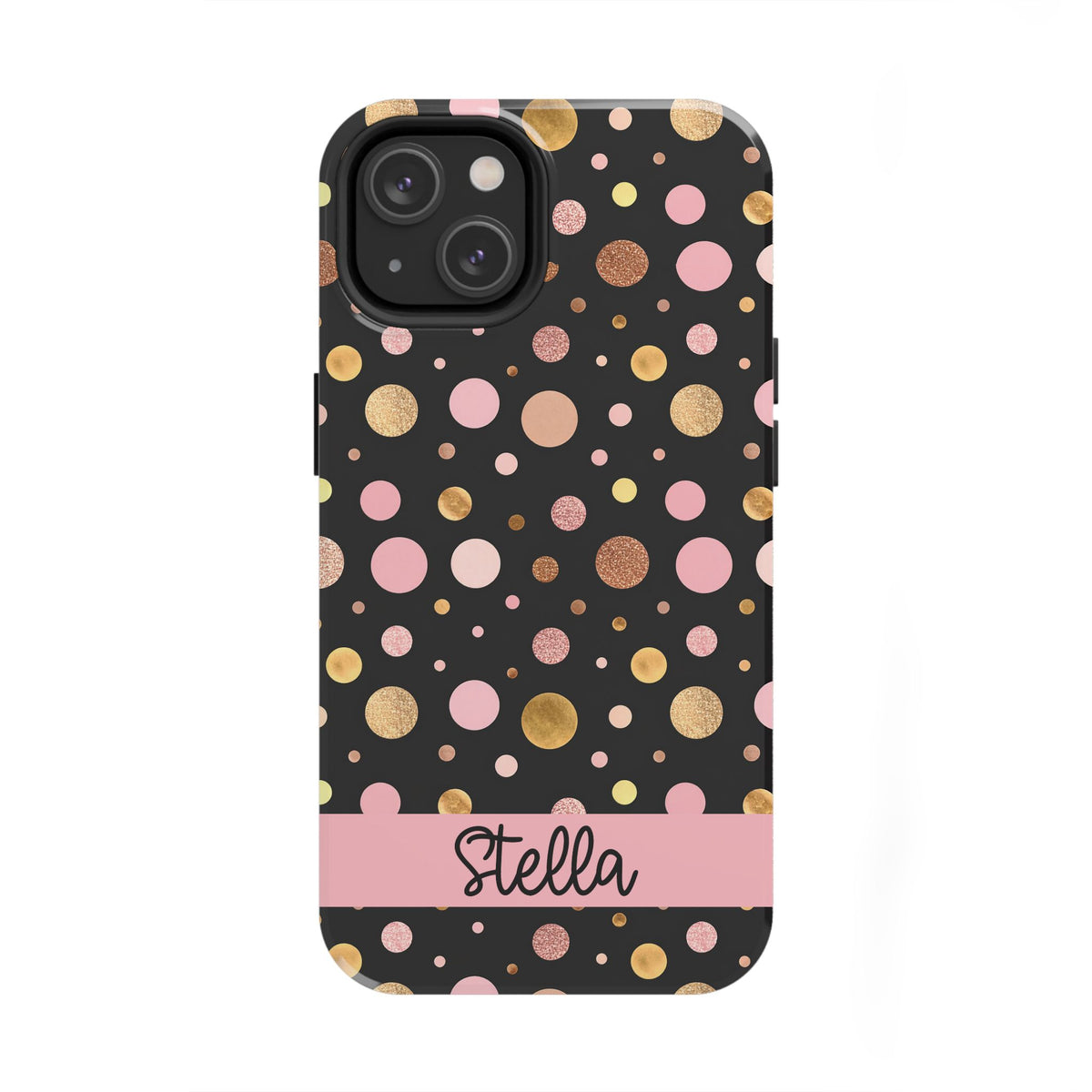 Personalized Gold & Pink Confetti Tough Phone Case — Glitter Dot Protective Phone Cover