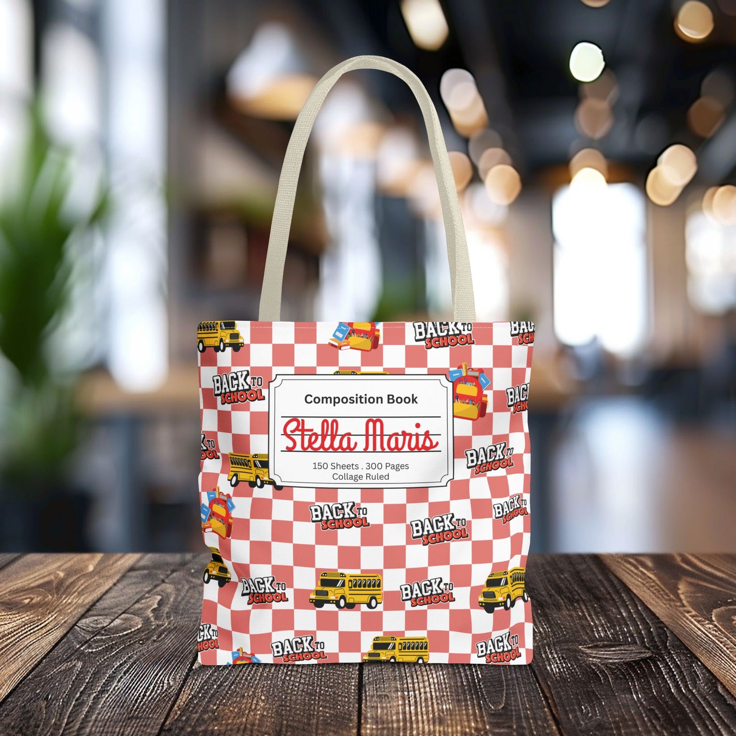 Personalized Red SchoolYard Chic Composition Book Inspired Tote Bag, Back to School Tote, Teacher Gift, Kids Bag, Custom Name Bag, Educational Accessories, Back to School Tote Bag.