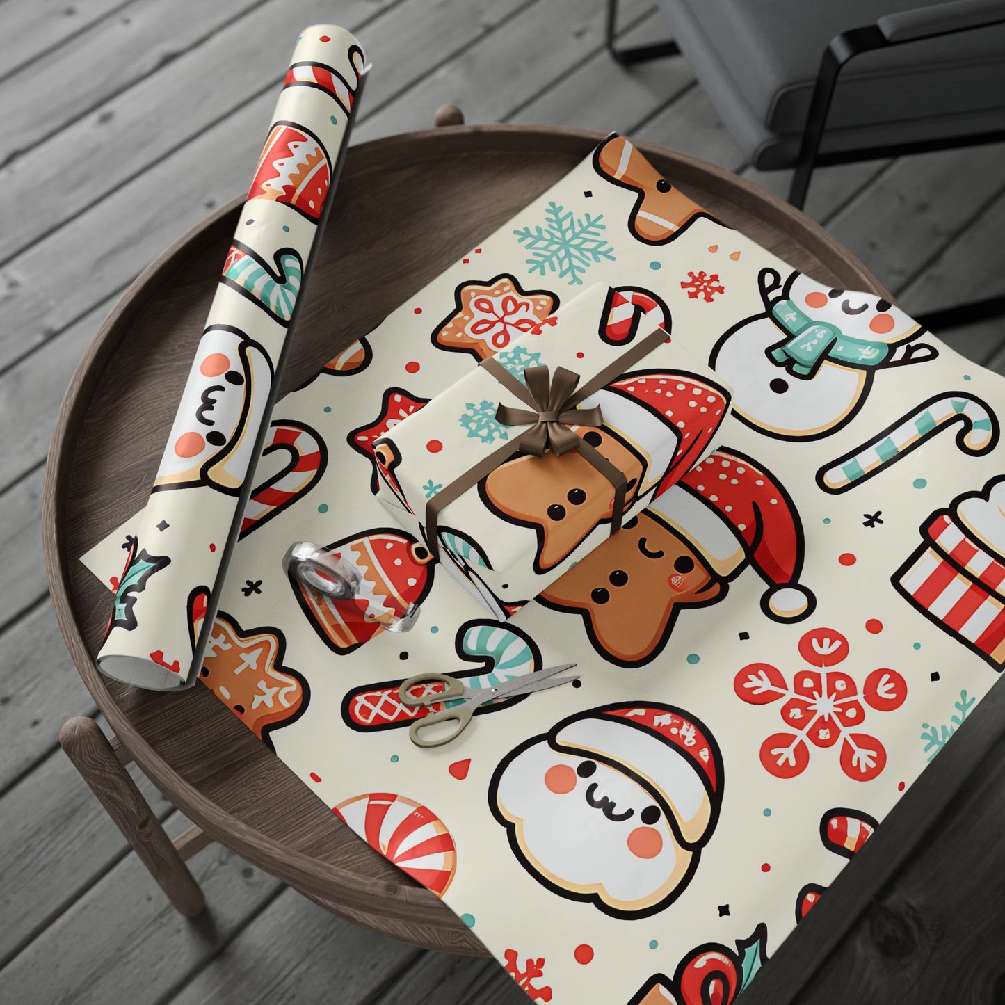 Wrapping Papers - Cream Ginger Bread Holiday Collection - Matte or Glossy Finish - 90gsm Paper