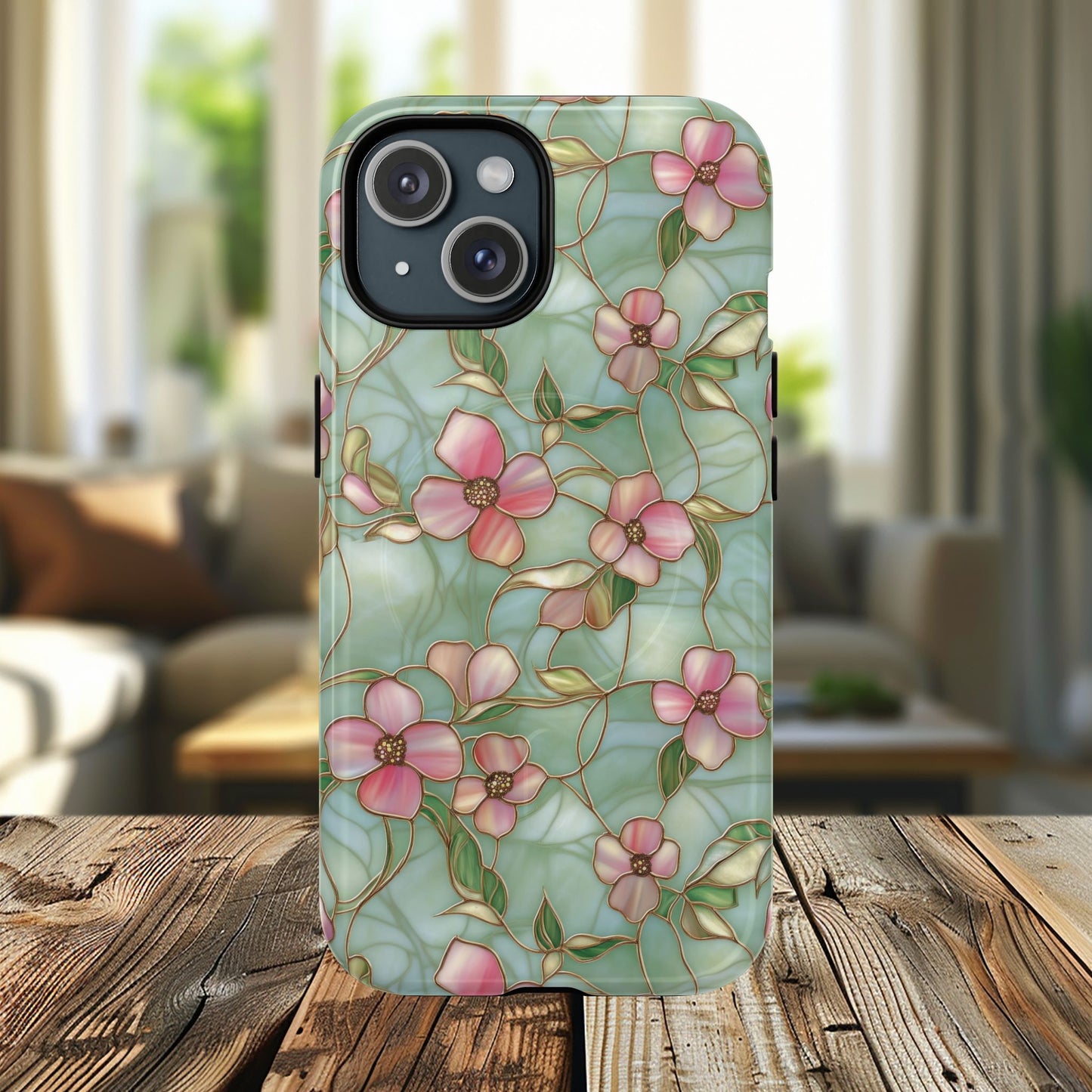 Aqua Bloom Serenity Tough iPhone Magnetic Cases, Cute Flower Design, Stylish Protection, Gift for Her, Trendy Accessories, iPhone MagSafe Accessory.
