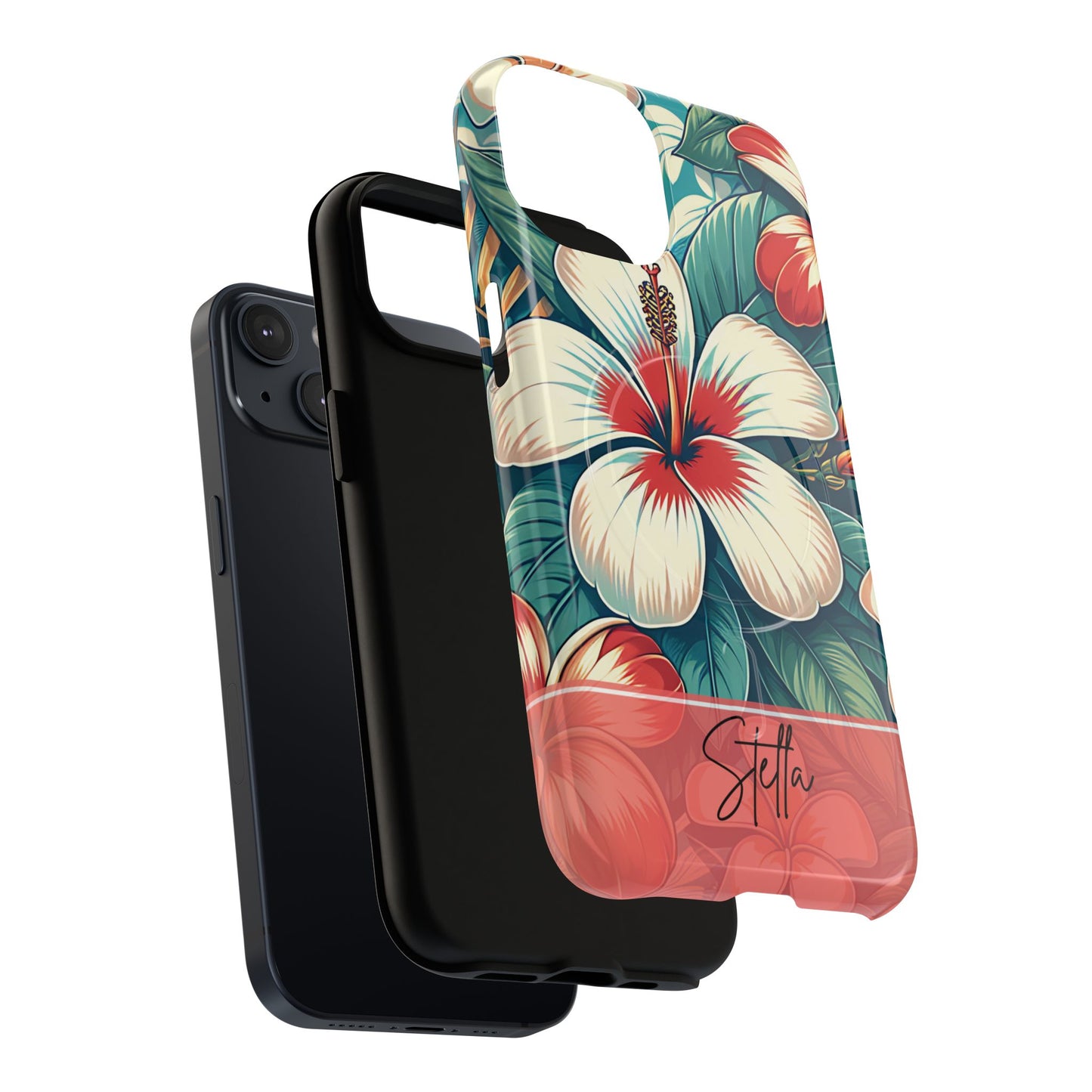 Tough Floral Phone Case, Tropical Hibiscus Design, Gift for Her, Summer Accessory, Customizable Phone Cover