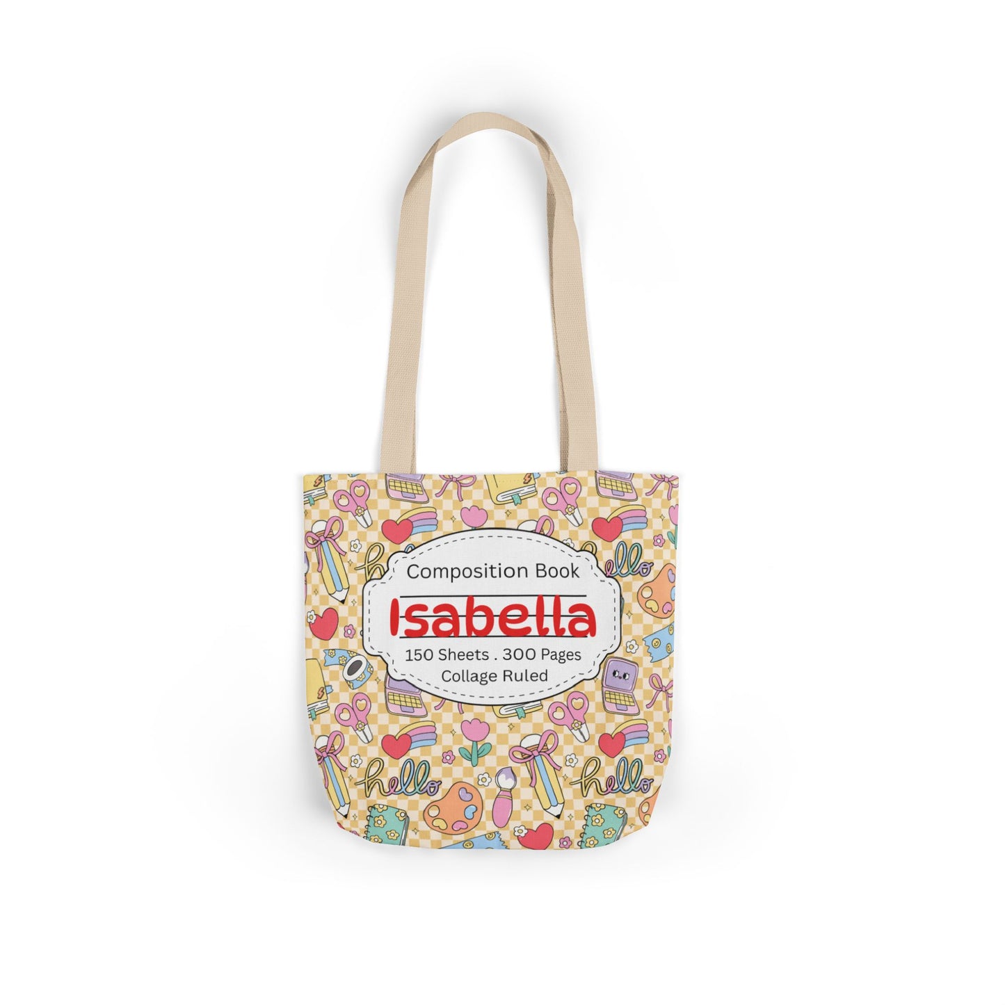 Personalized Doodle Daydream Composition Book Inspired Canvas Tote Bag with Colorful Straps, Cute School Bag, Eco-Friendly Tote, Back to School Shopping Bag, Teacher Gift Idea