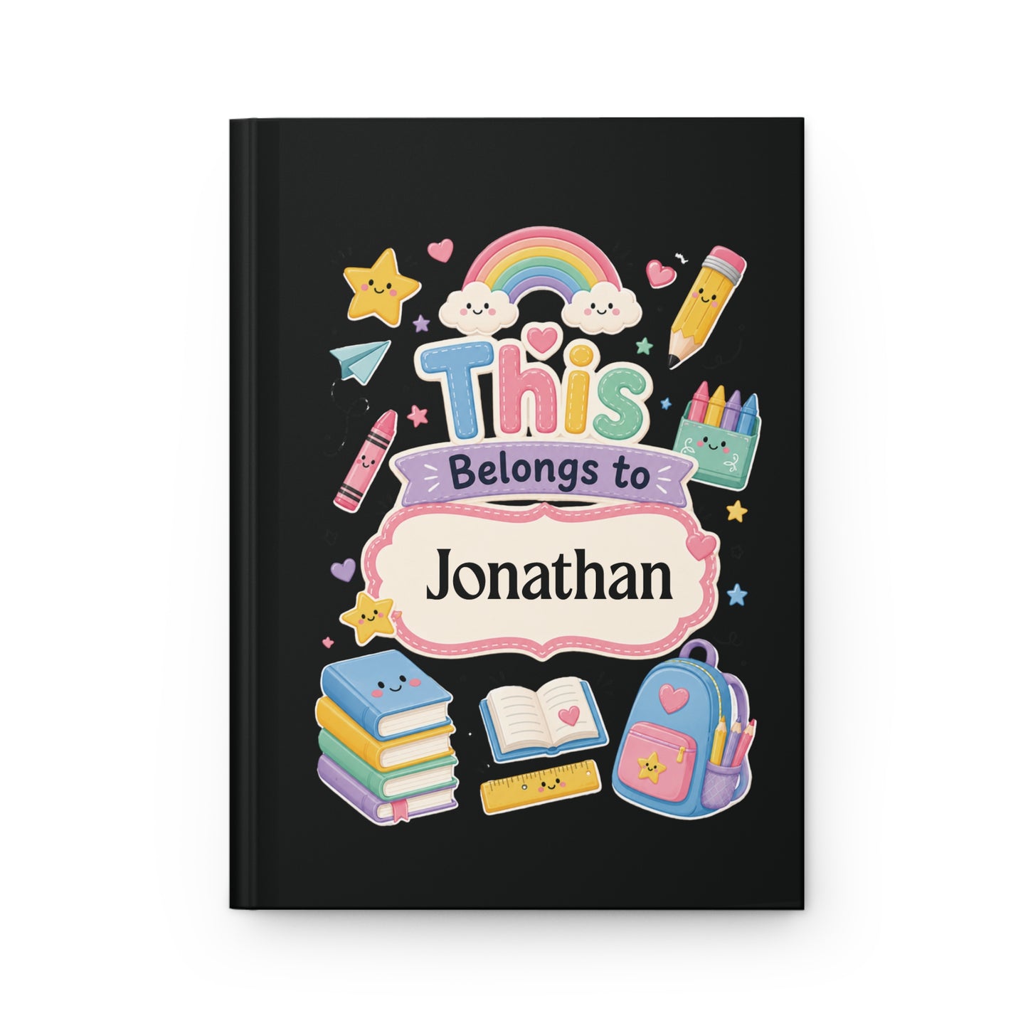Personalized Kids Black Hardcover Notebook — "This Belongs to [Name]" Cute School Notebook/Back to School