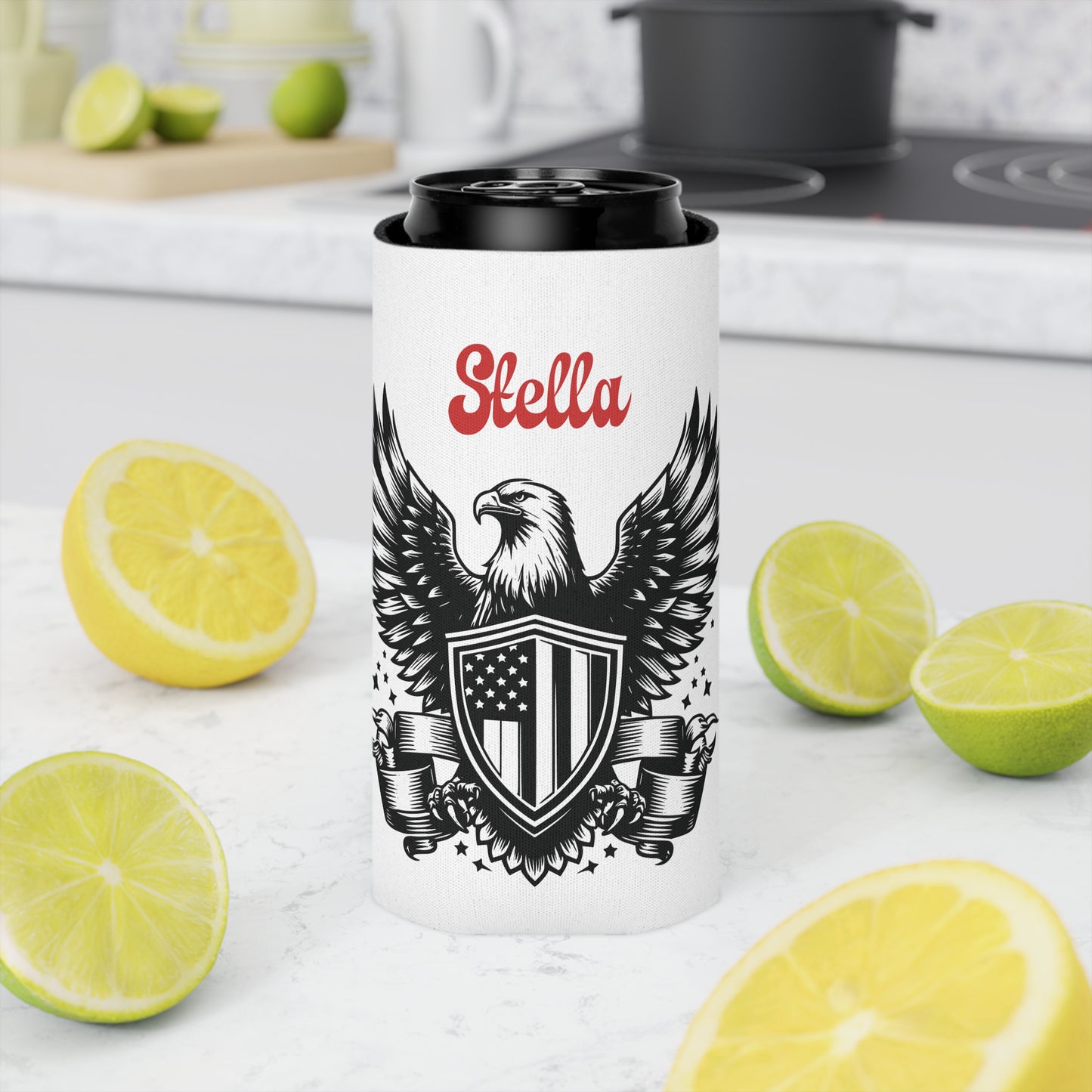 Personalized Patriotic Eagle with Shield Design Can Cooler — (Custom Name)