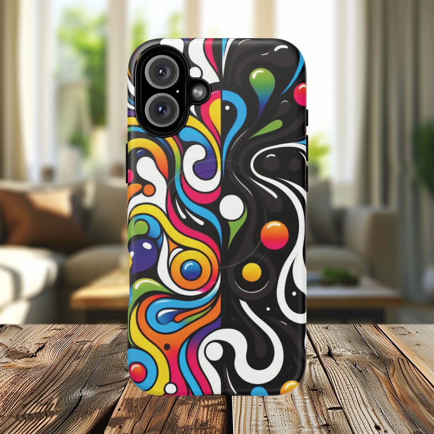 Vibrant Yin Yang Pop Splash Tough Magnetic iPhone Cases, Bold Artwork, Customizable Protection, Gift for Tech Lovers, Colorful iPhone Accessories