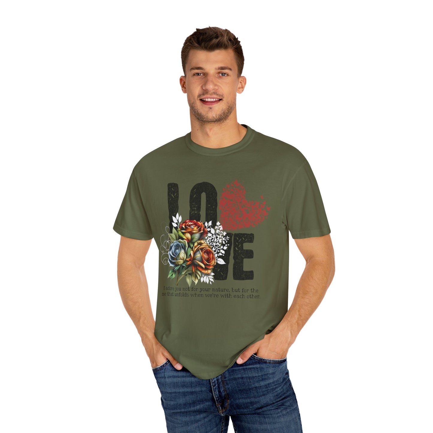 Romantic Floral Love T-Shirt | Unisex Garment-Dyed Tee for Couples