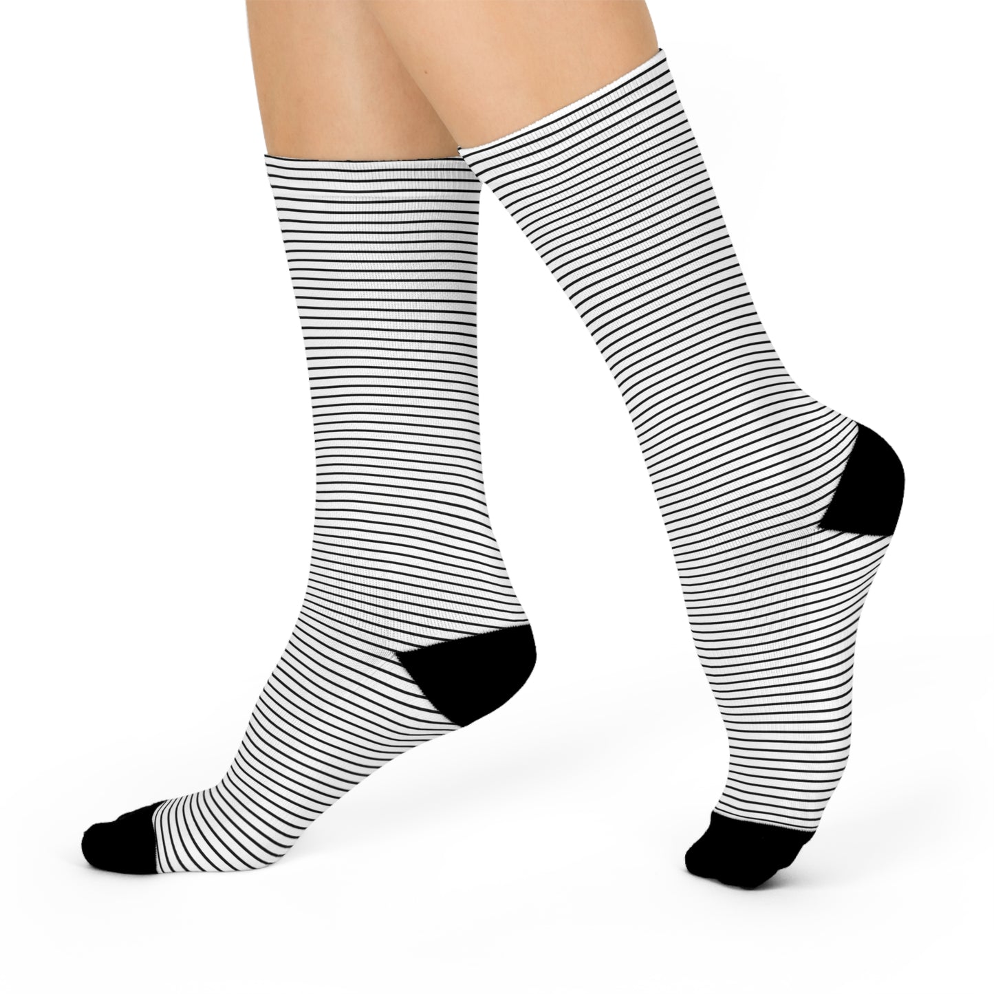 Monochrome Lines Cushioned Crew Socks - Comfortable DTG Print One-Size Style