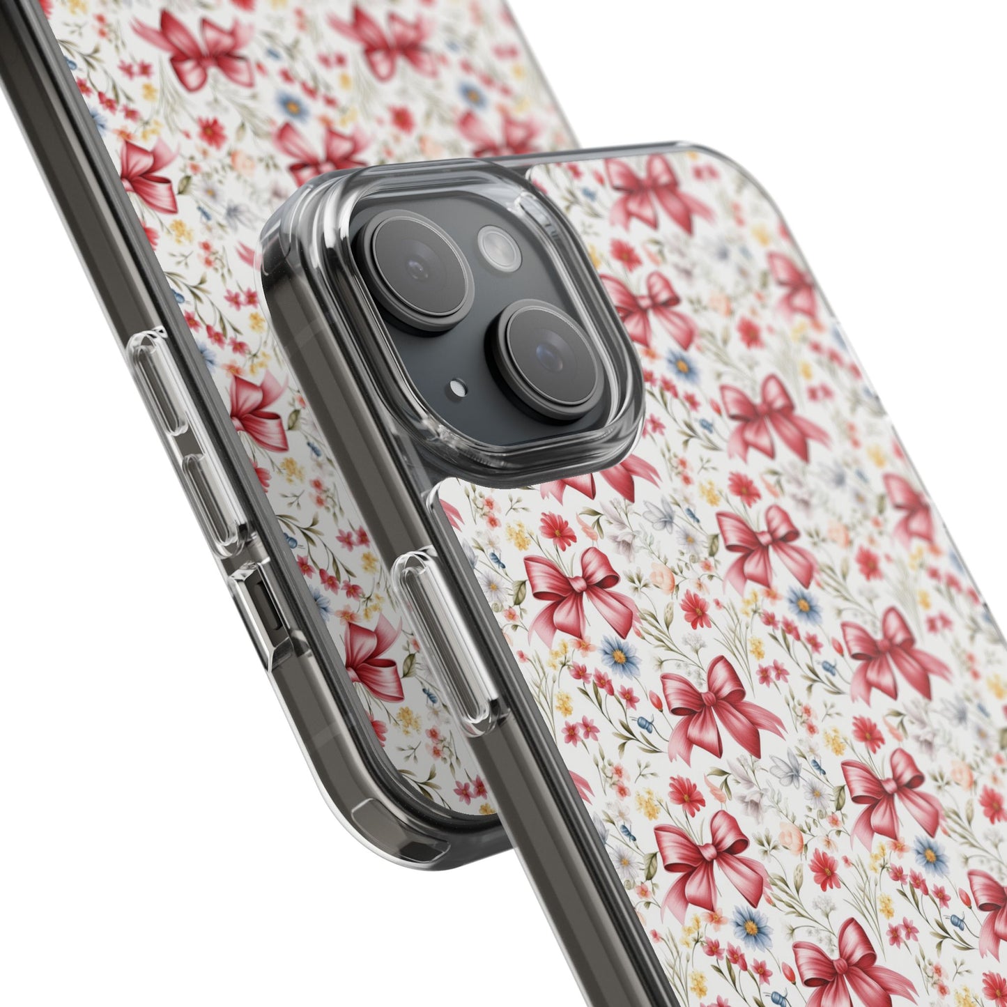 Personalized Rosette Coquette Floral Bow Clear iPhone, Samsung Cases — Custom Name Phone Cover