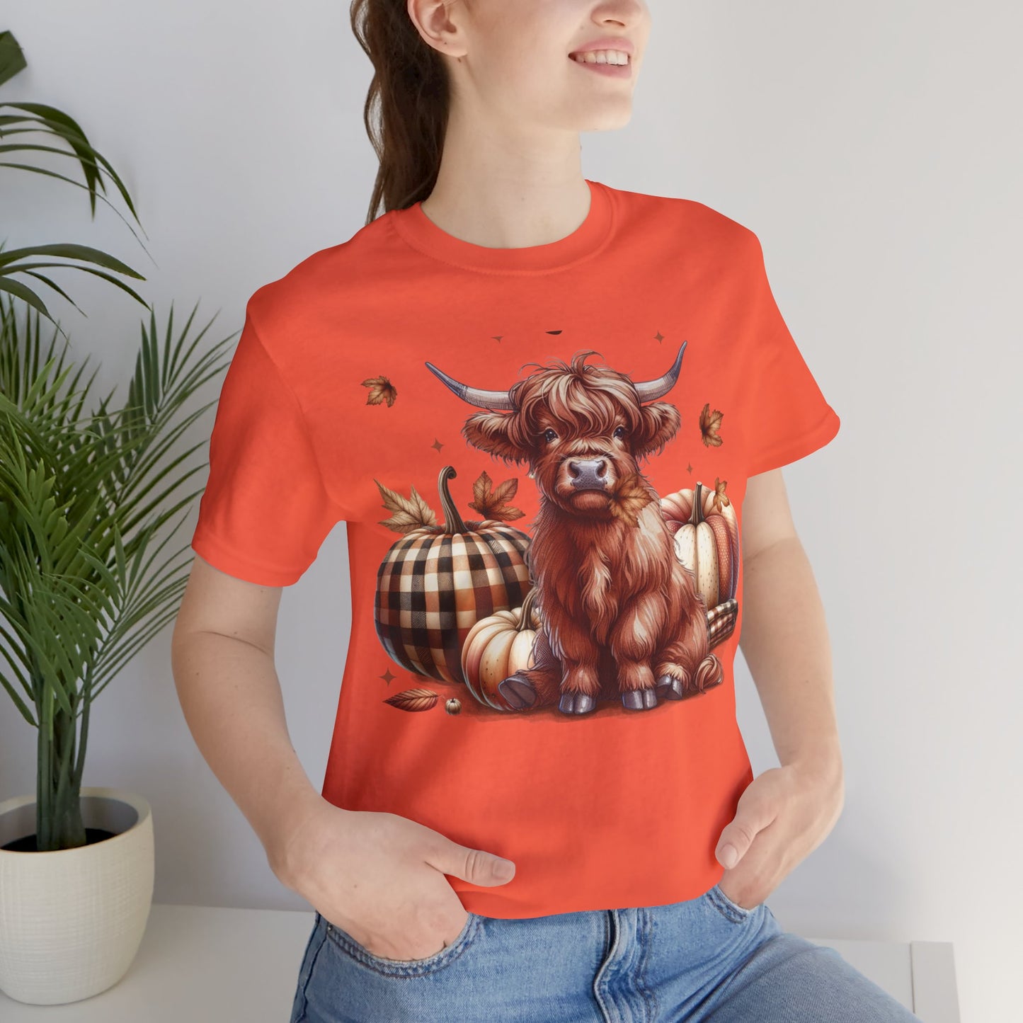 Autumn Highland Cow Charm Unisex Jersey Short Sleeve Tee