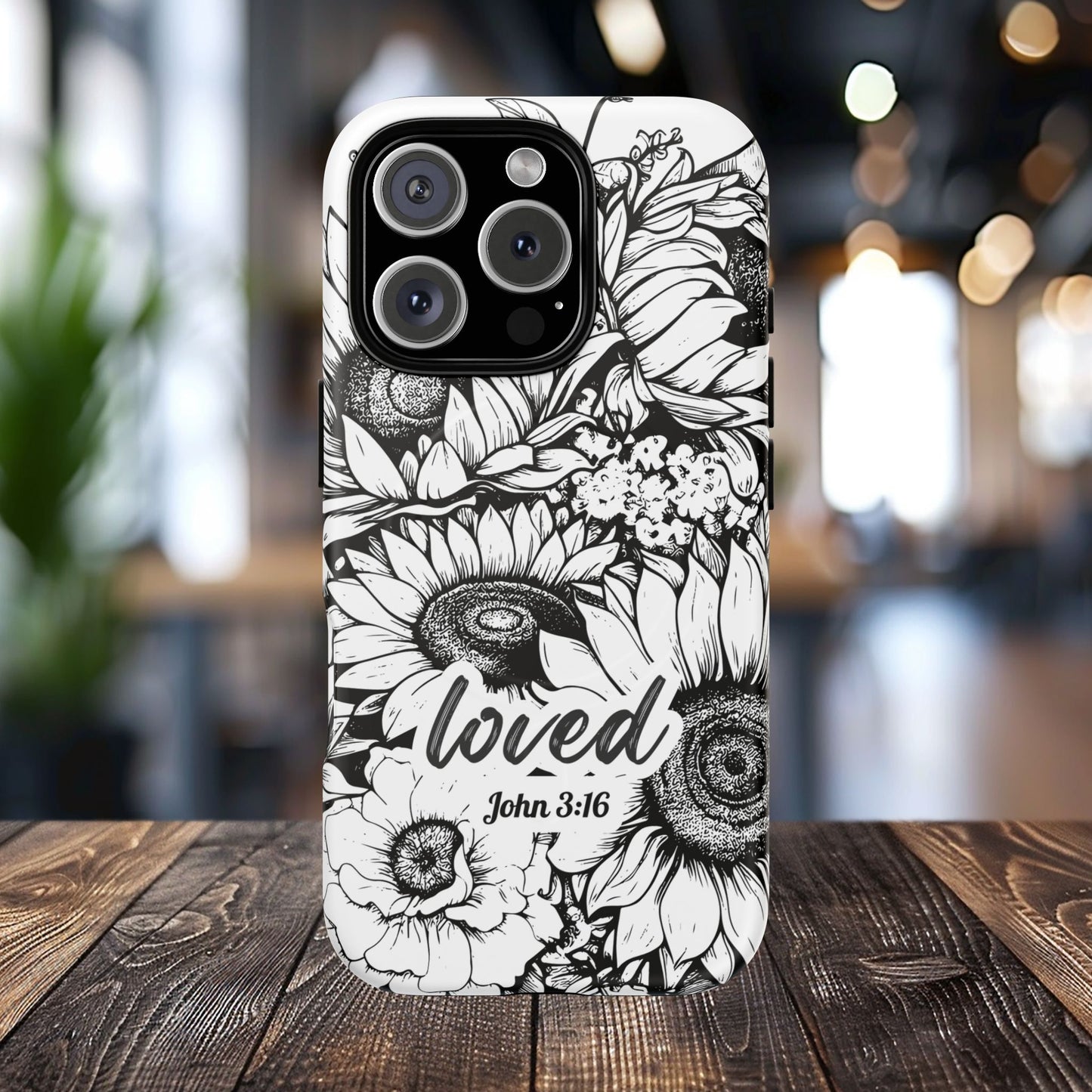 Loved John 3:16, Inspirational Gift, Tough iPhone Magnetic Case Scripture, Sunflower Bible Verse, MagSafe® iPhone® Tough Case, iPhone 14, iPhone 15, iPhone 16, Pro, Pro Max, Plus