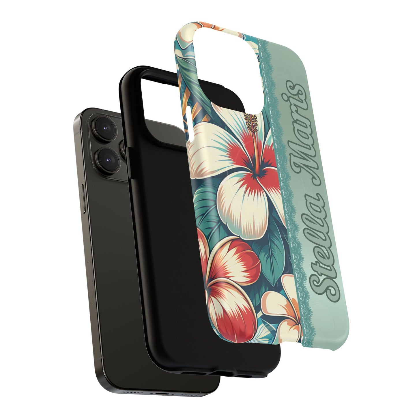 Personalized Tropical Floral Phone Case – Stylish Tough Magnetic Cases for iPhone, Customizable with Names, Perfect Gift for Nature Lovers