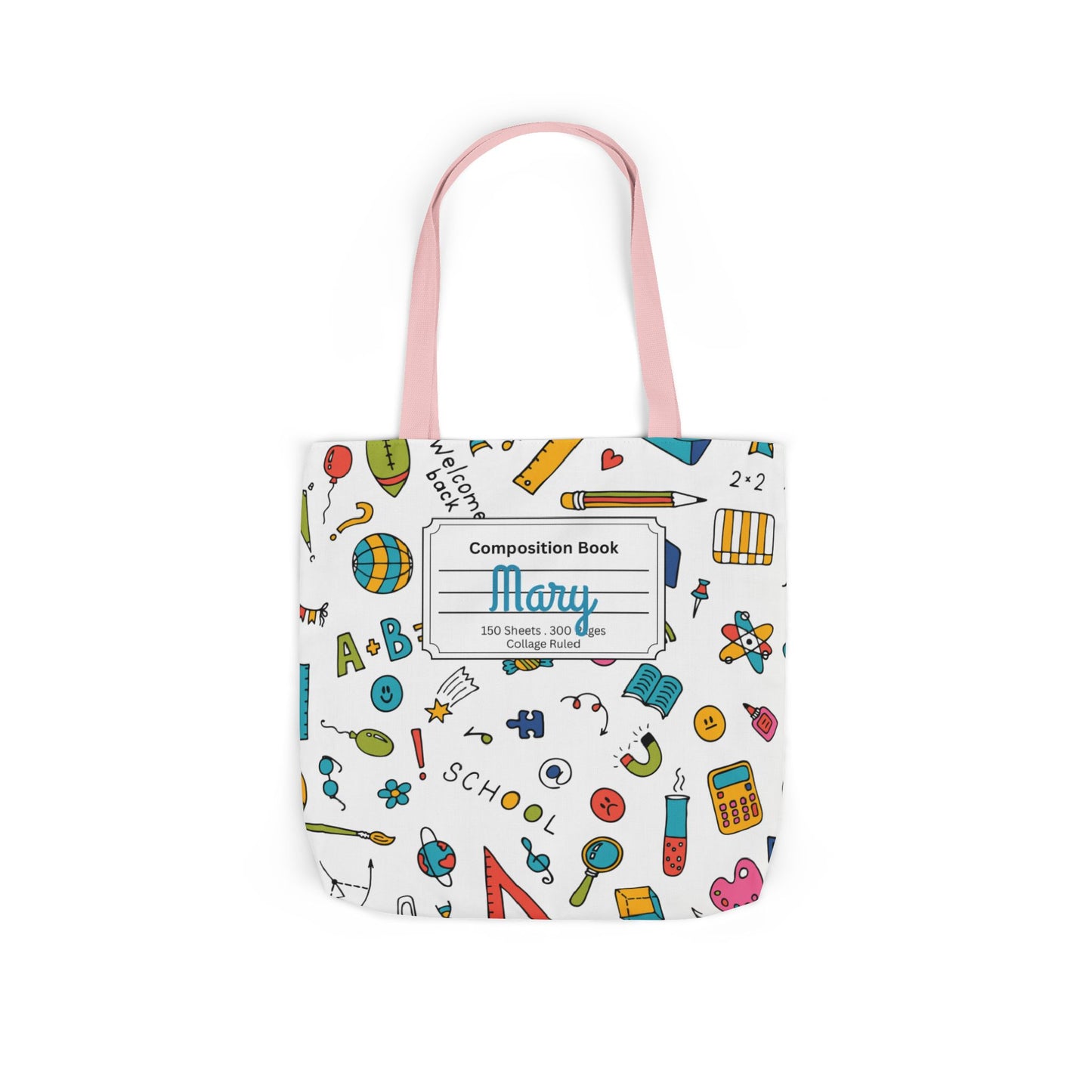 Personalized Classroom Couture Composition Book Inspired Canvas Tote Bag with Colorful Straps, Cute School Bag, Eco-Friendly Tote, Back to School Shopping Bag, Teacher Gift Idea
