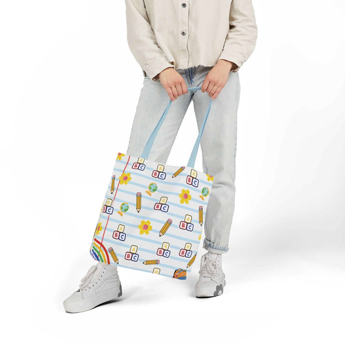 Personalized White Schoolyard Chic Composition Book Inspired Canvas Tote Bag with Colorful Straps, Cute School Bag, Eco-Friendly Tote, Back to School Shopping Bag, Teacher Gift Idea