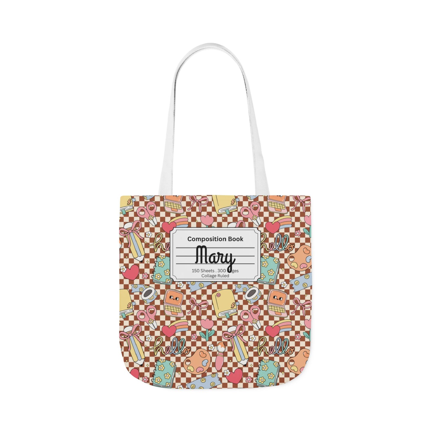 Personalized Brown Doodle Daydream Composition Book Inspired Canvas Tote Bag with Colorful Straps, Cute School Bag, Eco-Friendly Tote, Back to School Shopping Bag, Teacher Gift Idea