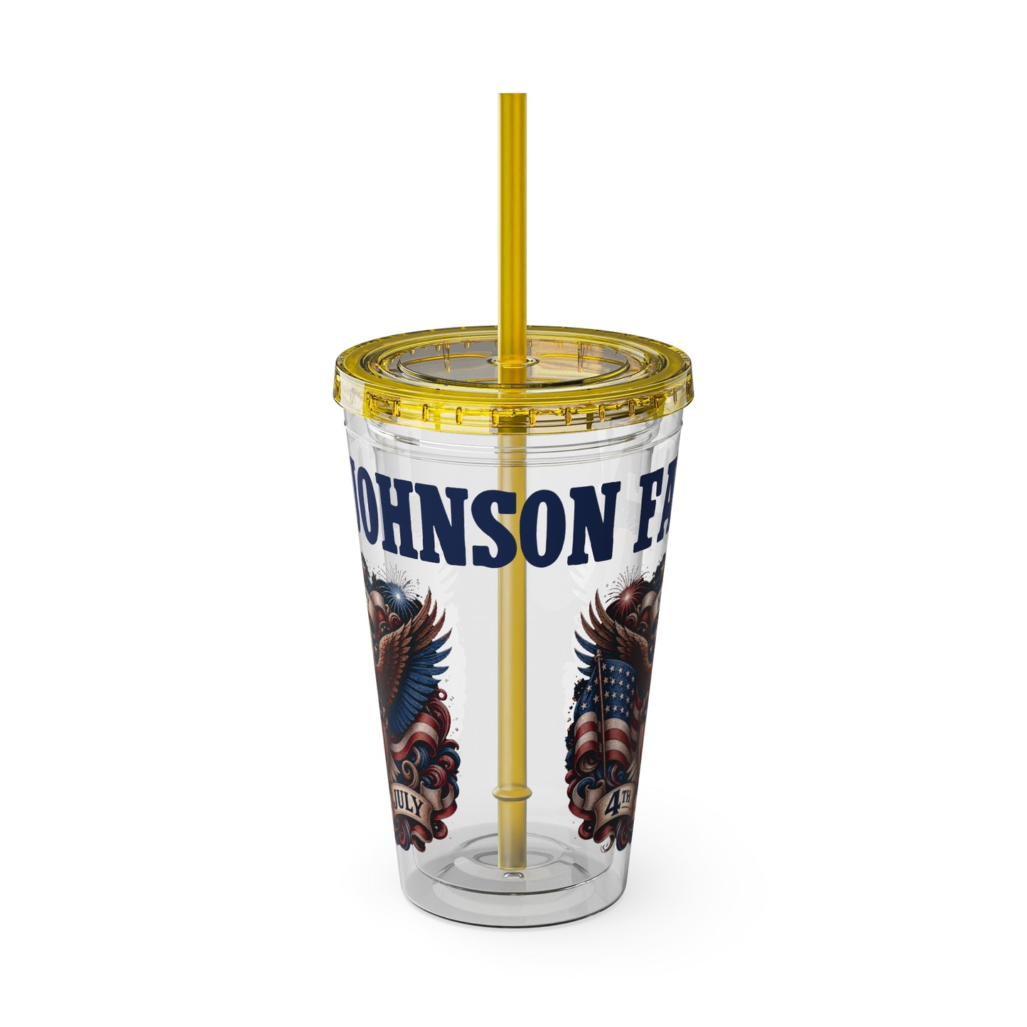 Patriotic Eagle 16oz Tumbler with Straw — "Happy 4th of July" USA Design