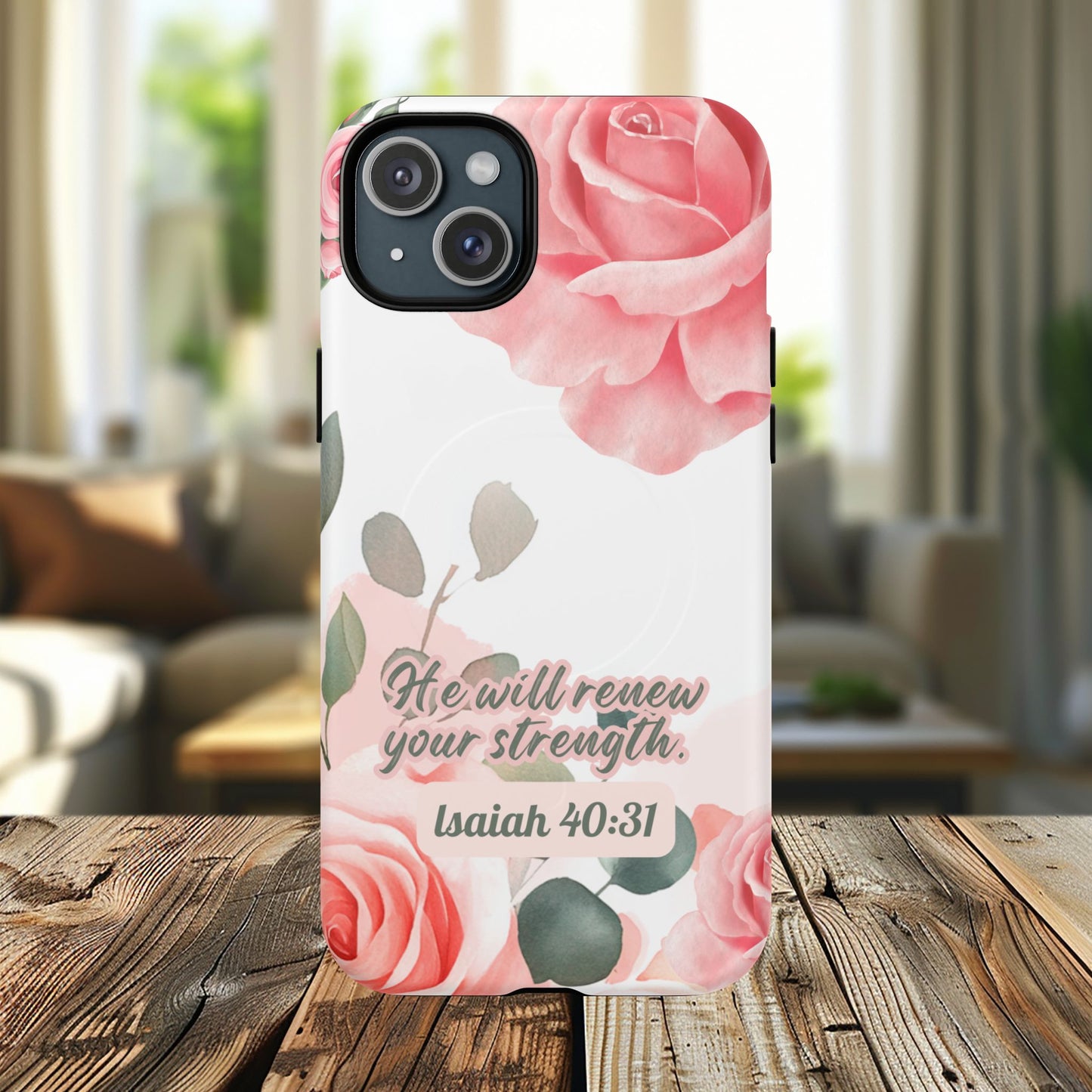 You will Renew your Strength Isaiah 40:11, Inspirational Gift, Tough iPhone Magnetic Case Scripture, Floral Bible Verse, MagSafe® iPhone®, iPhone 14, iPhone 15, iPhone 16, Pro, Pro Max, Plus.