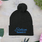 Pom-Pom Knit Cap with 'ELOHIM, GENESIS 1:1'  Embroidery Beanie - Stylish Winter Accessory for All Ages, Perfect Gift for Birthdays, Holidays, and Outdoor Activities