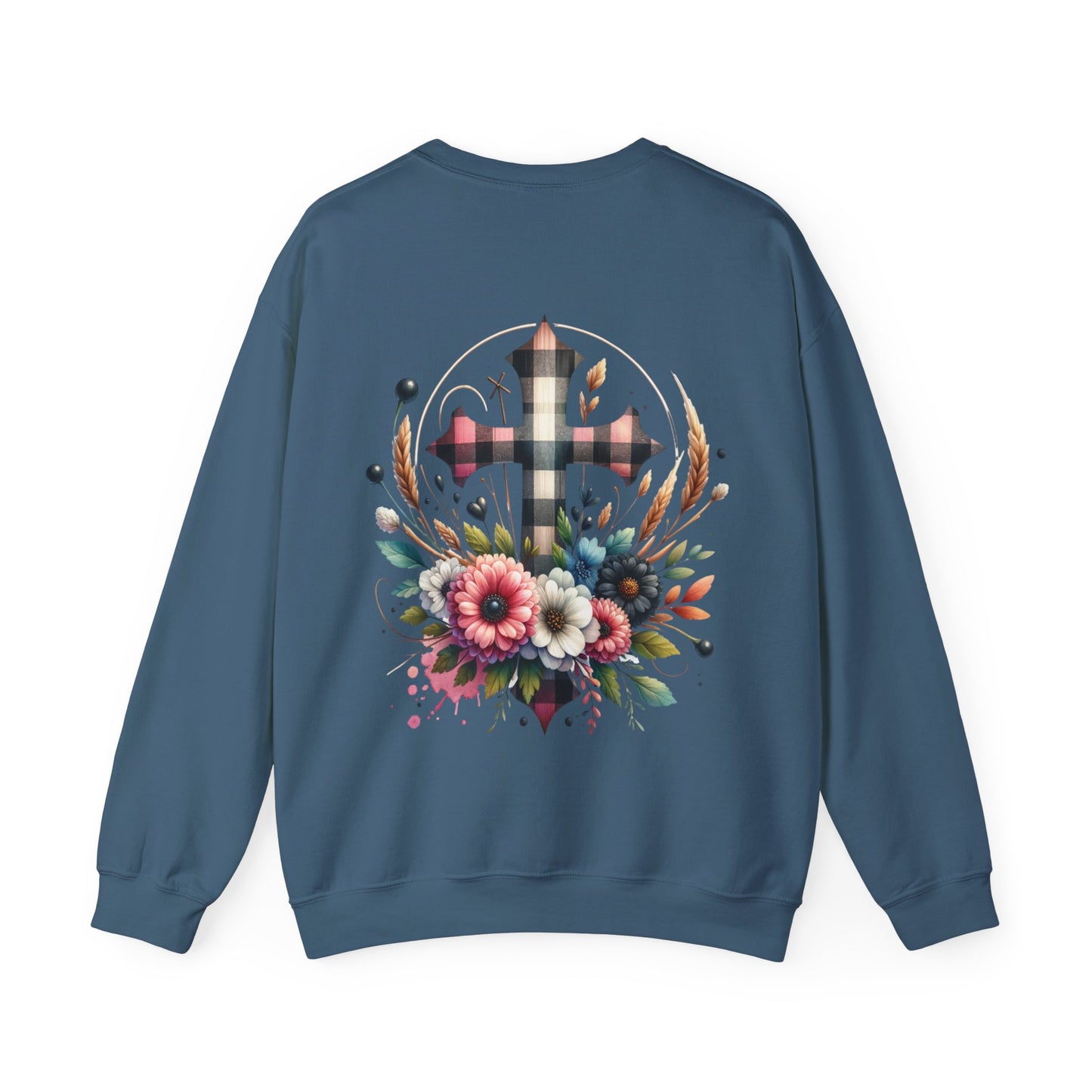 Faith and Floral Cross Unisex Heavy Gildan Blend™ Crewneck Sweatshirt.