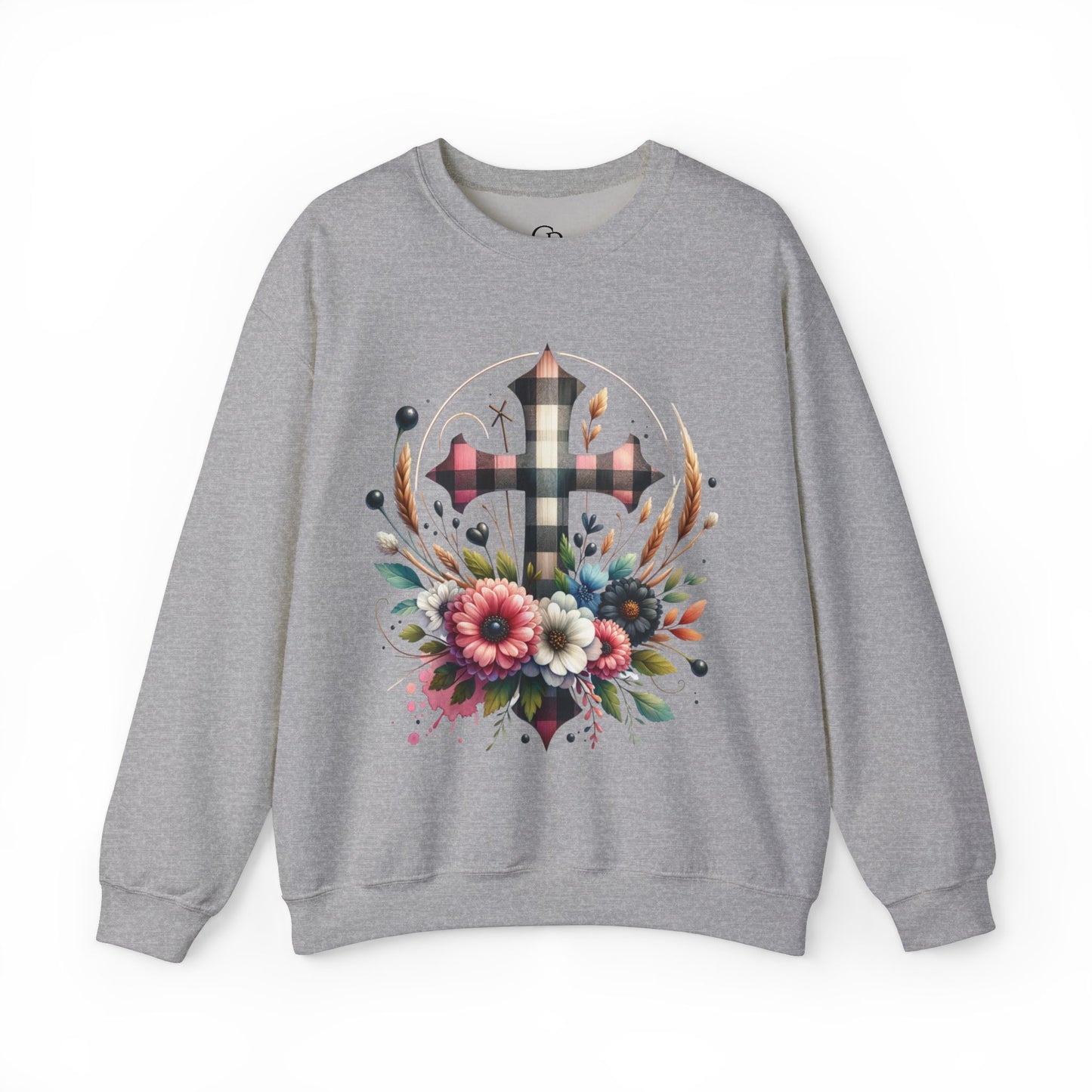 Faith and Floral Cross Unisex Heavy Gildan Blend™ Crewneck Sweatshirt.