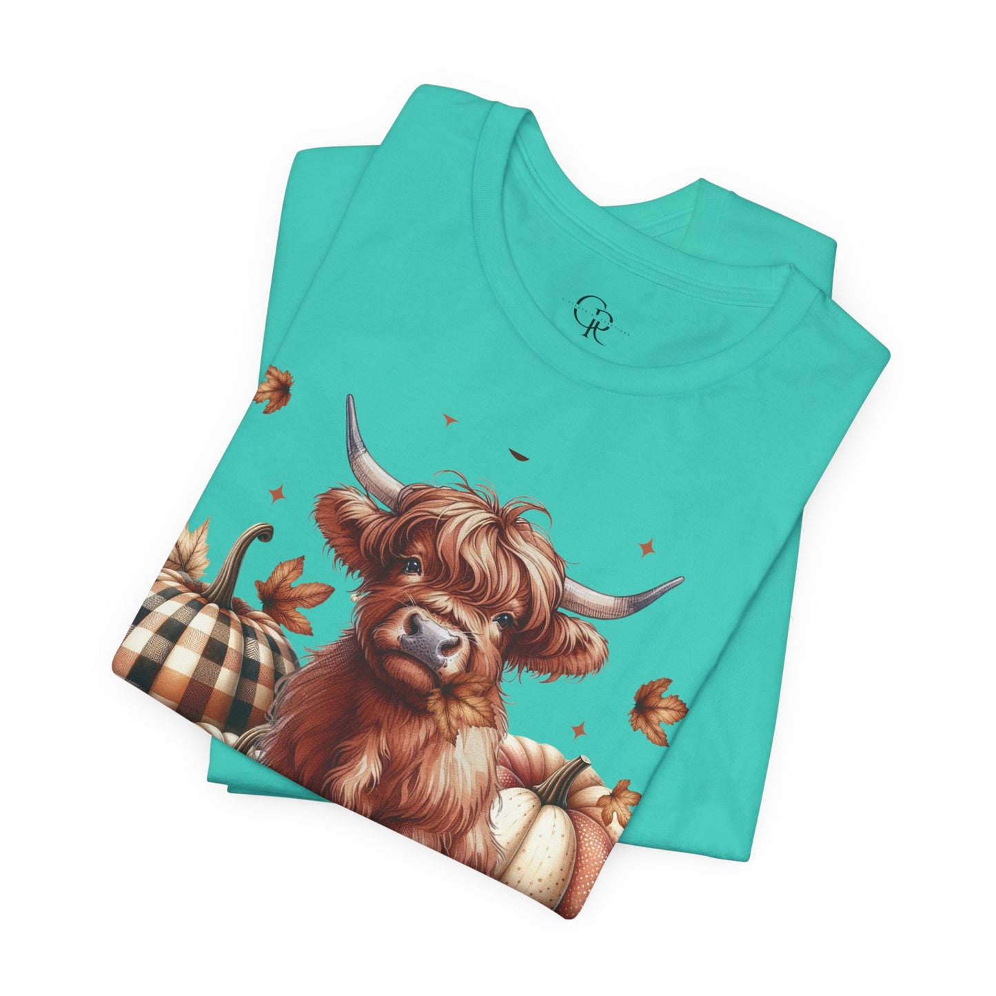 Autumn Highland Cow Charm Unisex Jersey Short Sleeve Tee