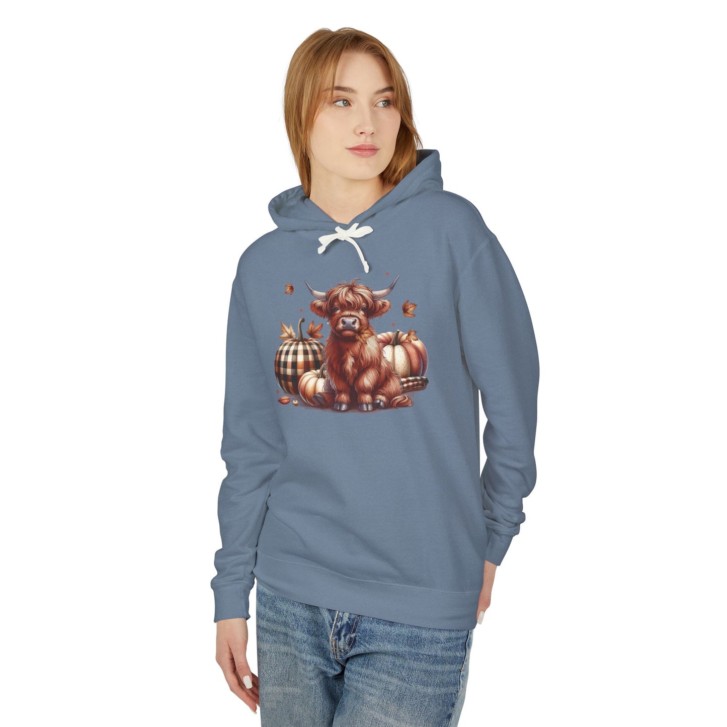 Autumn Highland Cow Charm Lightweight Hooded Sweatshirt