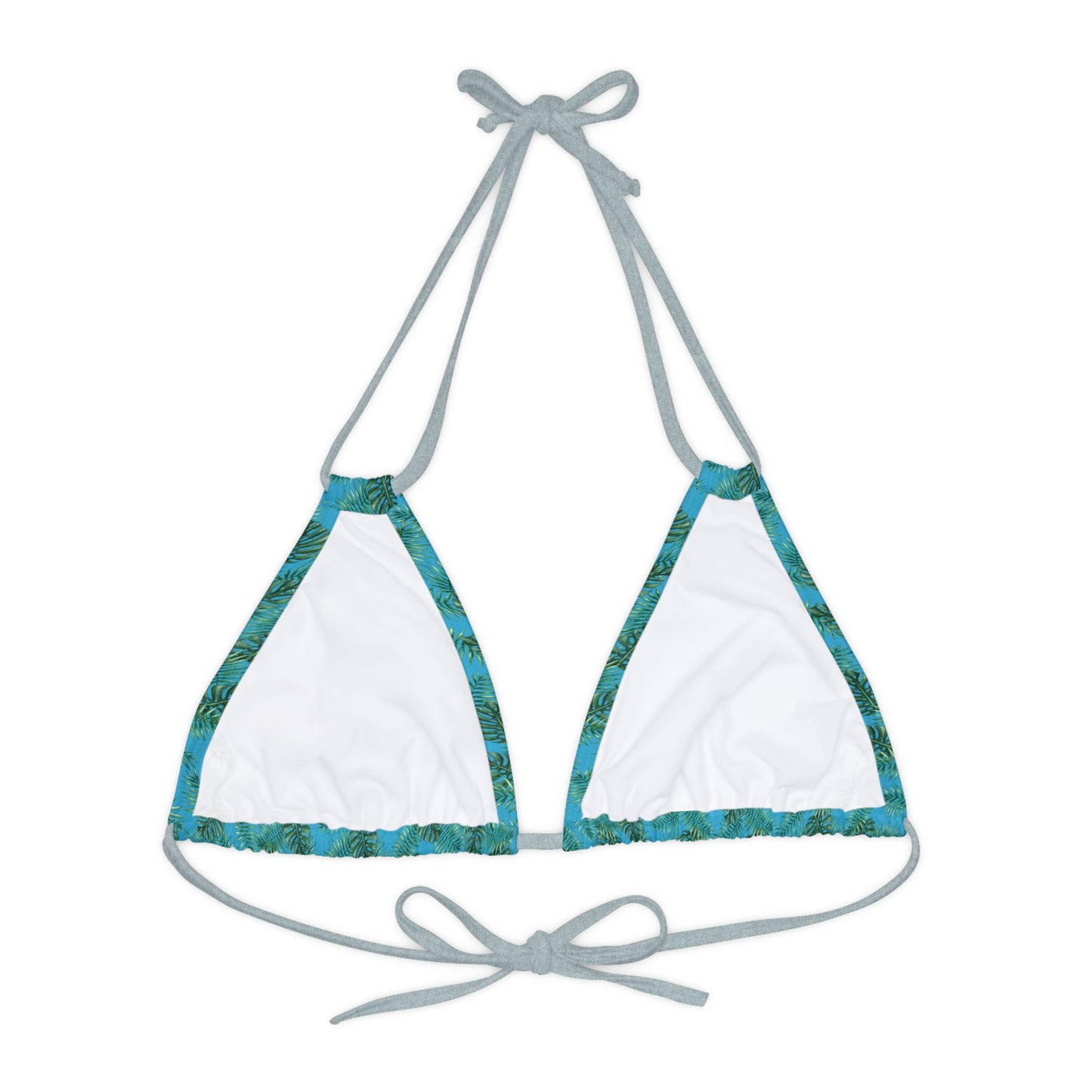 Turquoise Tropical Bliss Strappy Triangle Bikini Top (AOP)- (PY)