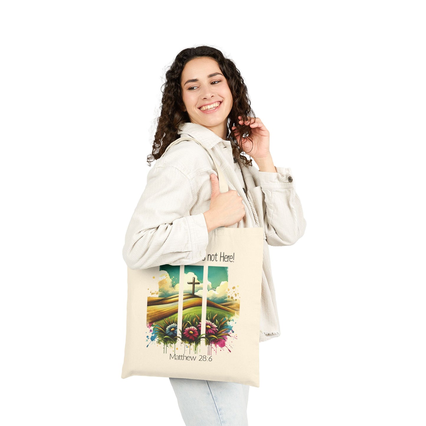 Inspirational Cotton Canvas Tote Bag - "True Story, He's Not Here!" - Perfect for Everyday Use & Faith-Based Gifts