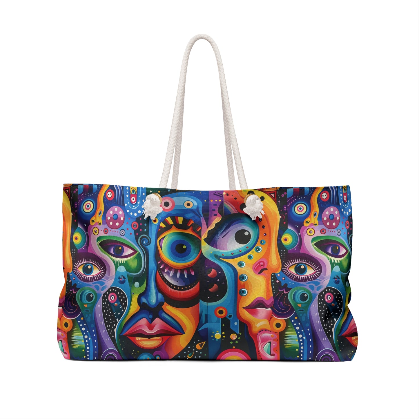 Psychedelic Visions Vibrant Artistic Weekender Bag - Colorful Faces Design for Travel & Leisure