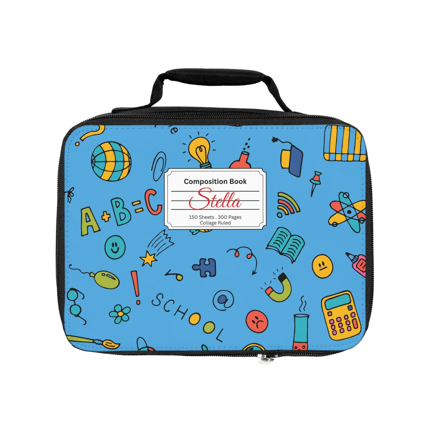 Personalized Classroom Couture Composition Book Inspired Colorful Kids Lunch Bag for School, Snack Bag, Lunch Tote, Lunchbox, Kids' Bag with Fun Back to School Design