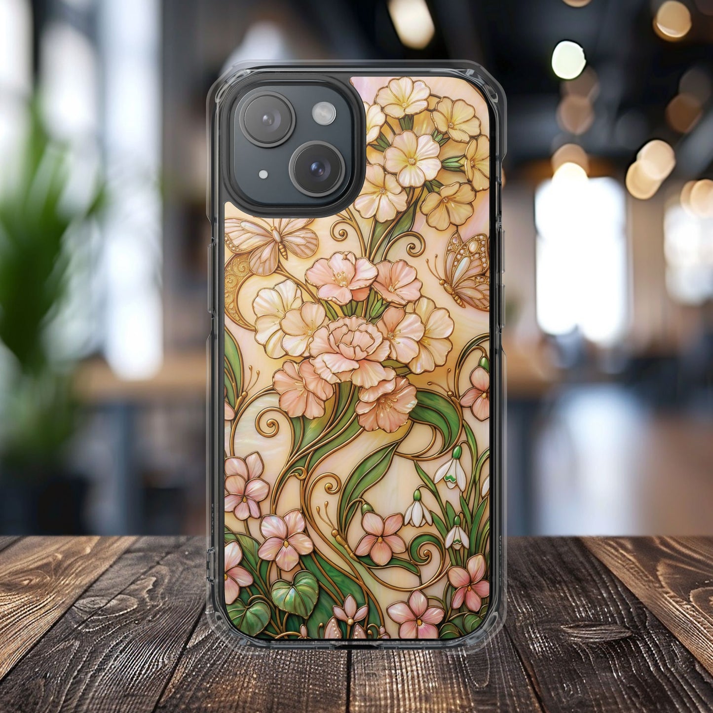 Floral Vintage Art Stained Glass Effect Nouveau Clear Magnetic Impact Case