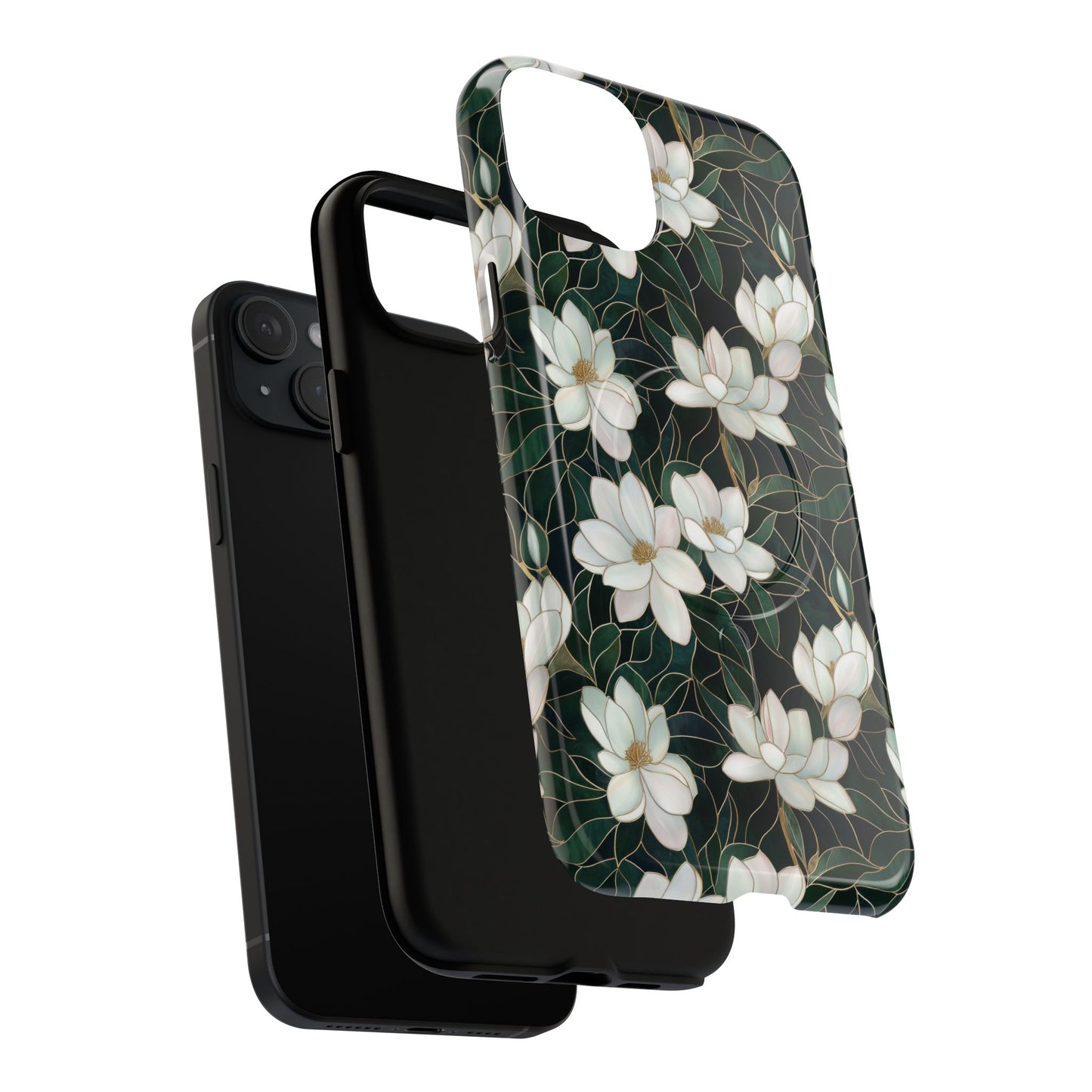 Midnight Magnolia Tough iPhone Magnetic Case, Stylish Stained Glass iPhone Protection, Nature Lover Gift, Spring Vibes