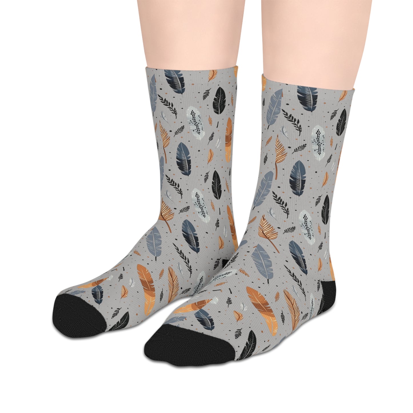 Whispering Feathers Grey Mid-Length Socks